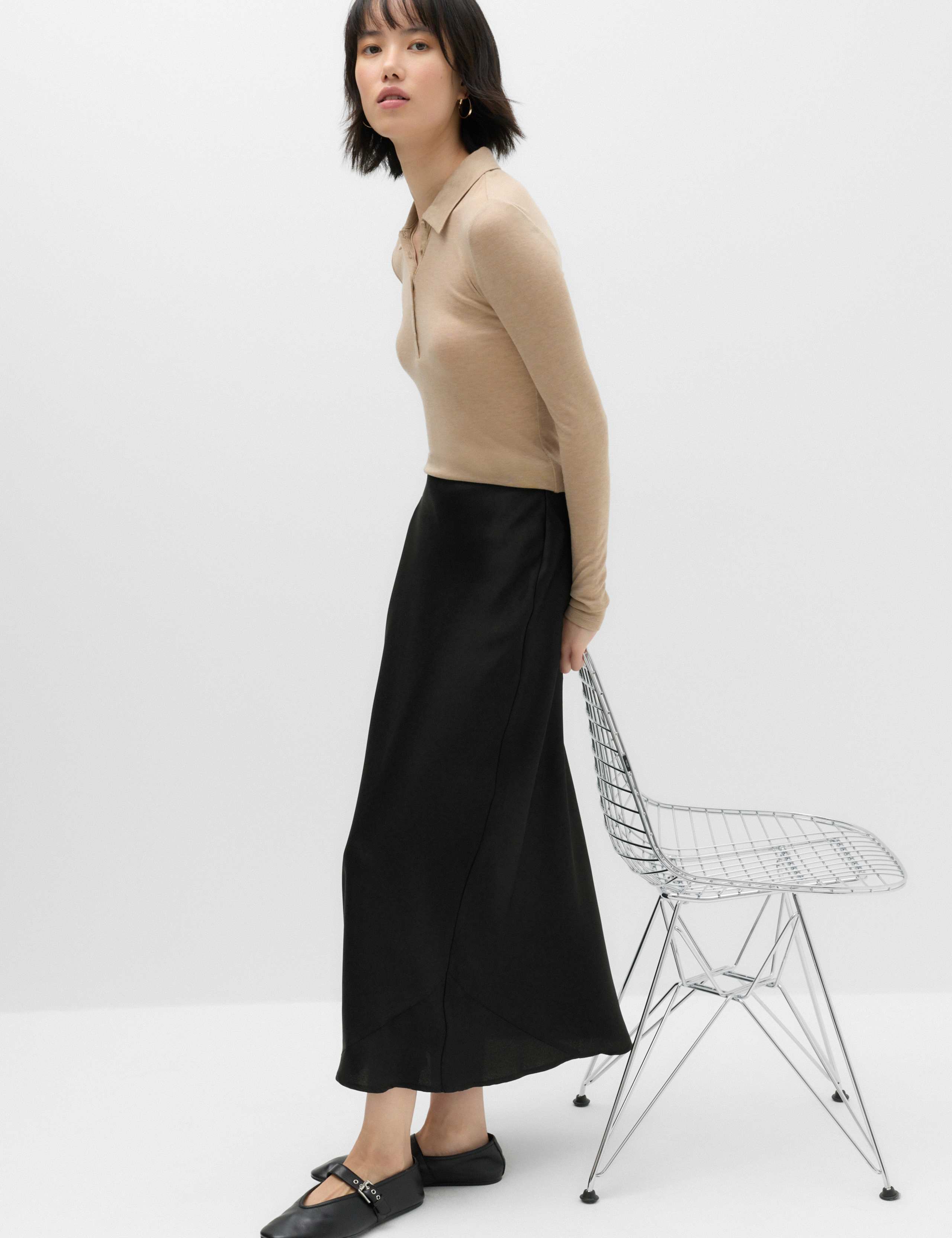 Satin Midi Slip Skirt