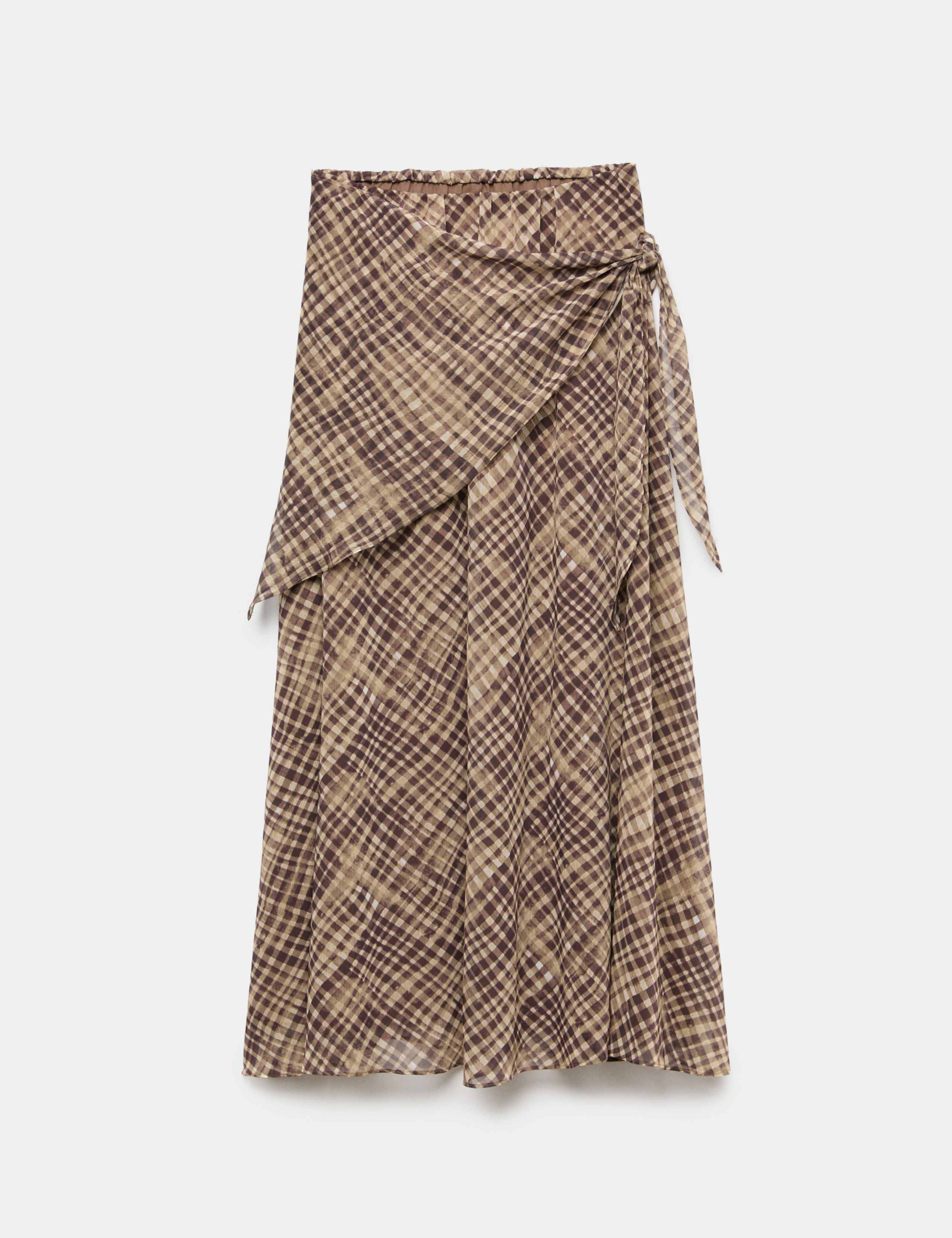 Checked Wrap Detail Midi Slip Skirt