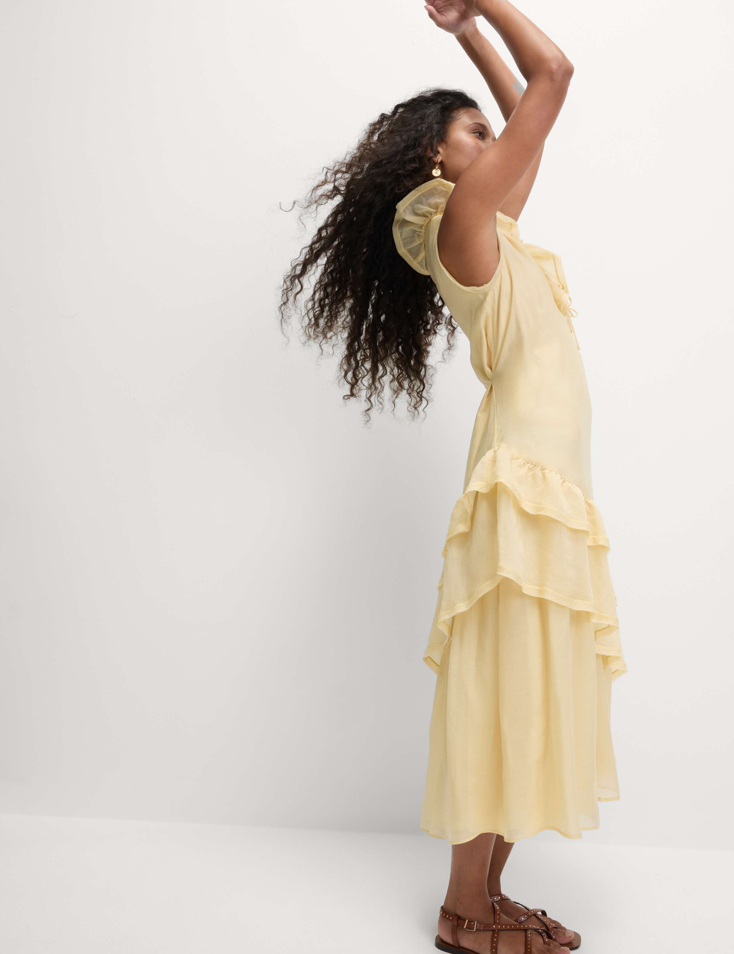 Lyocell Rich Ruffle Midi Column Dress