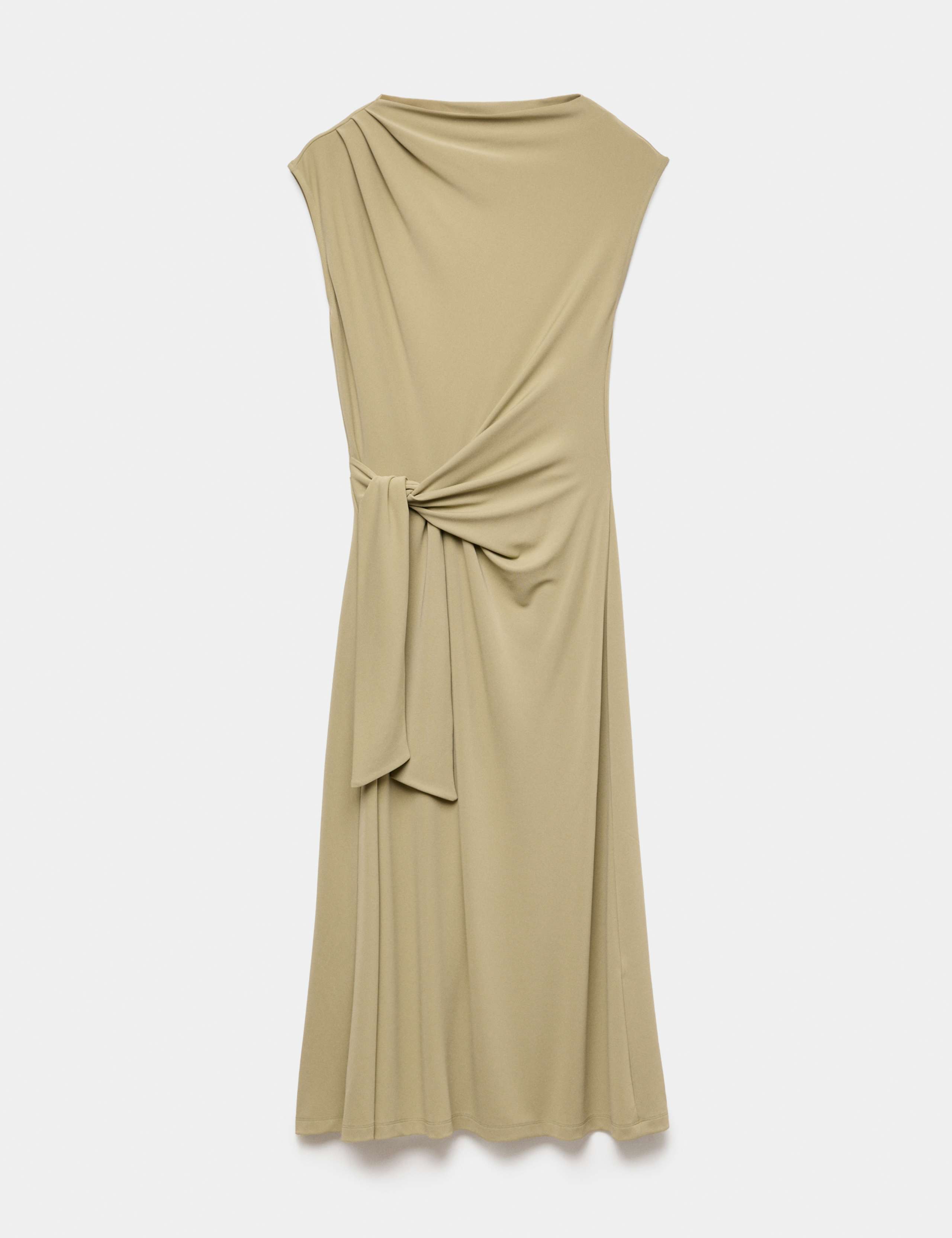 Jersey Tie Waist Midi Waisted Dress