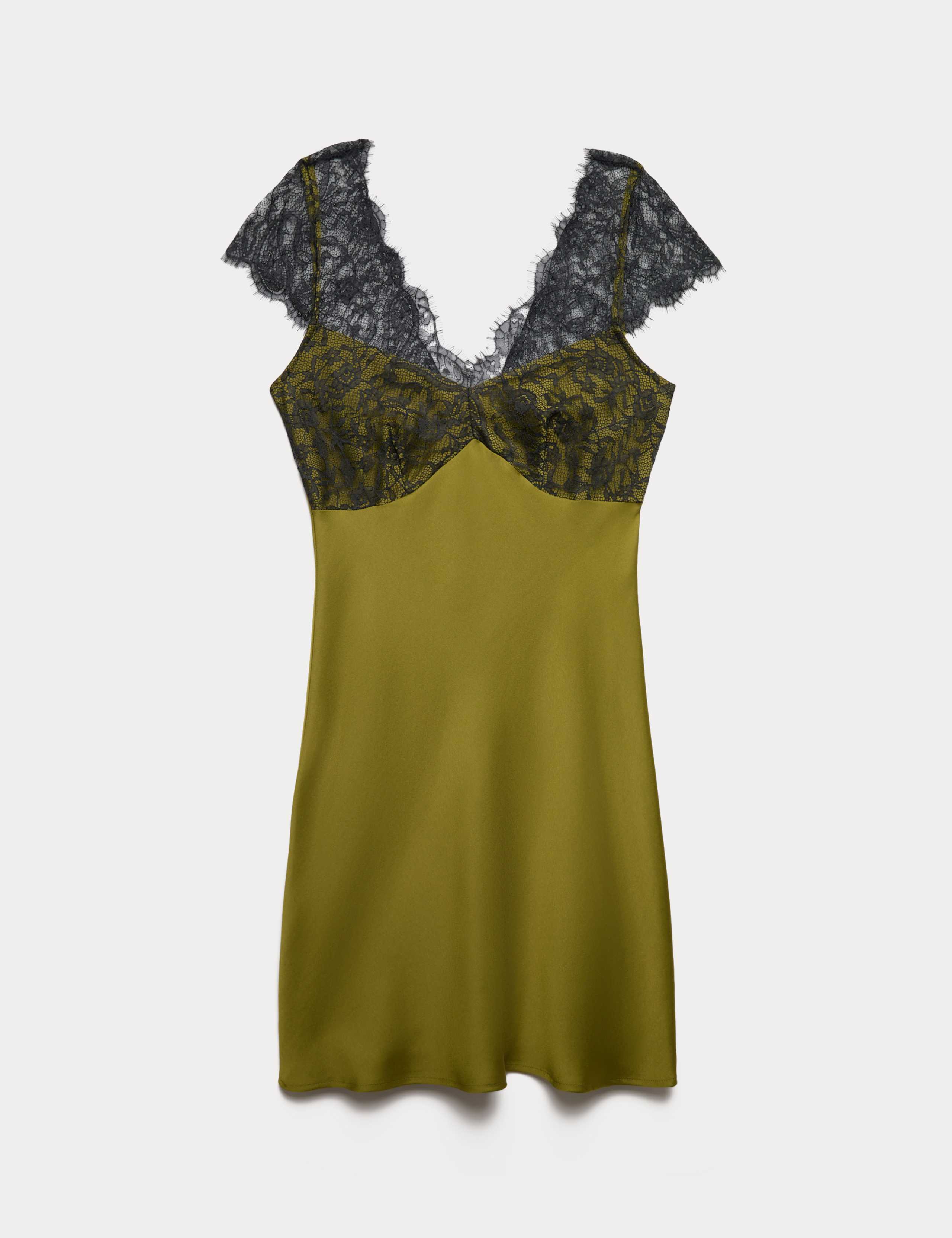 Satin Lace Mini Slip Dress