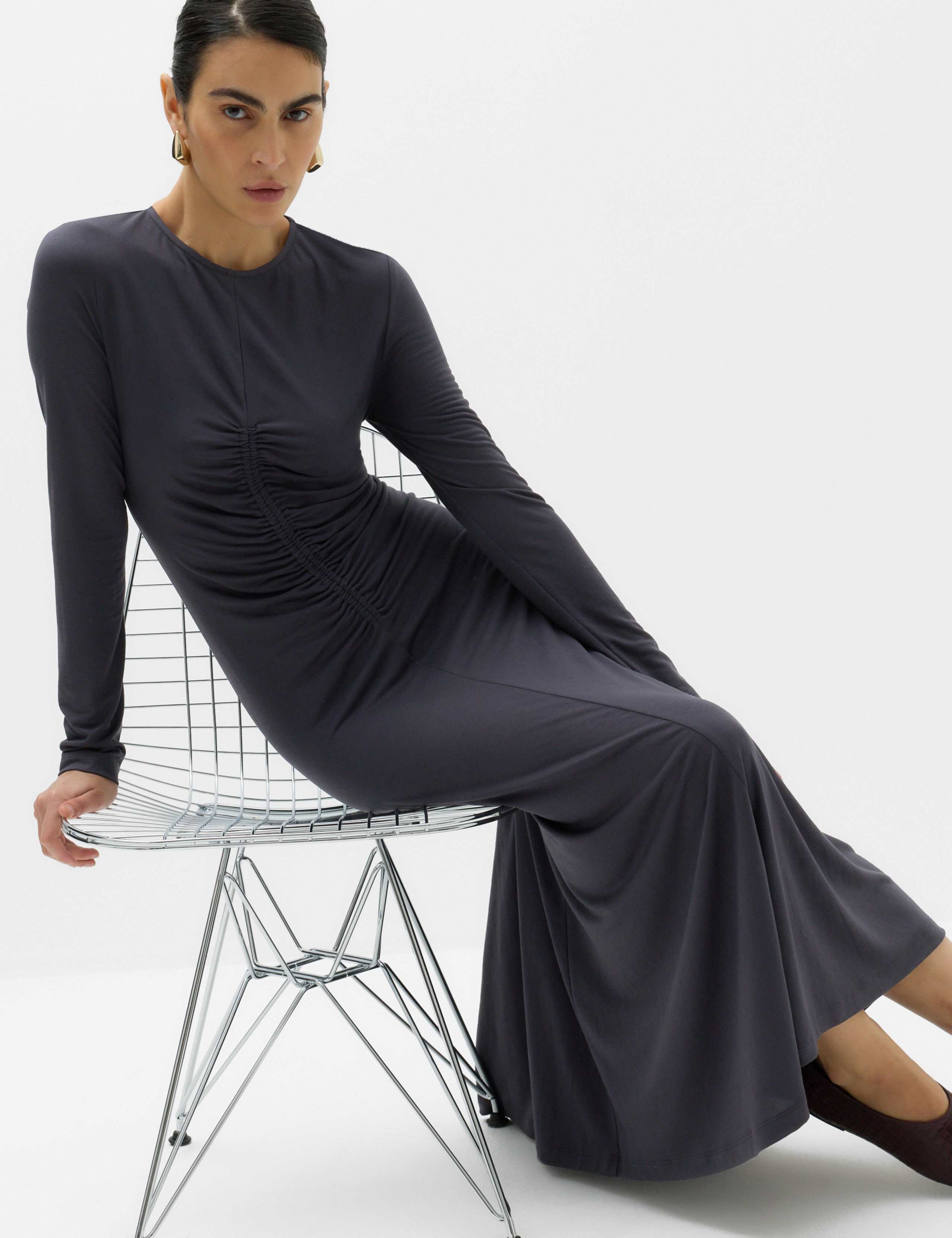 Jersey Ruched Midi Column Dress