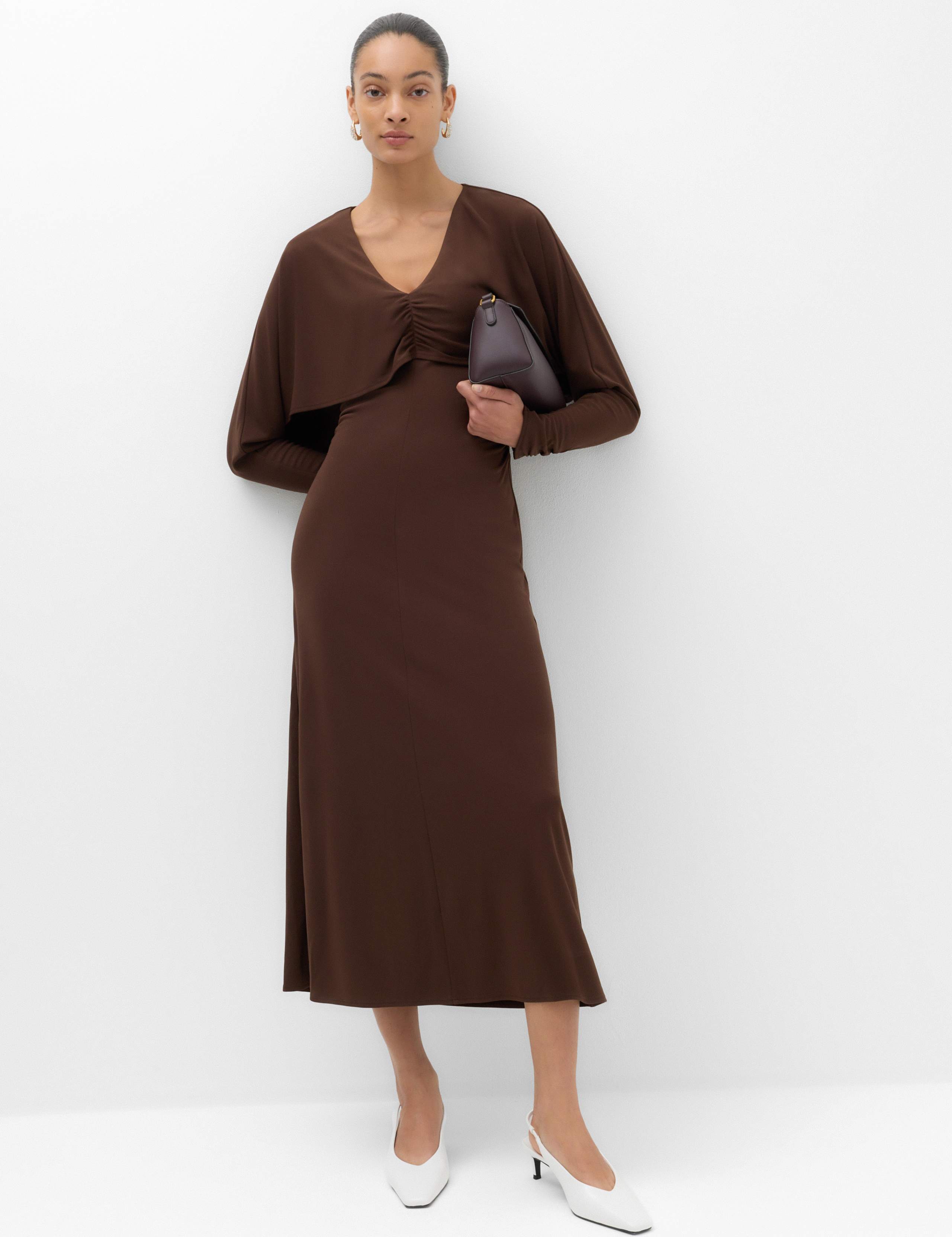 Jersey Cape Detail Midi Column Dress