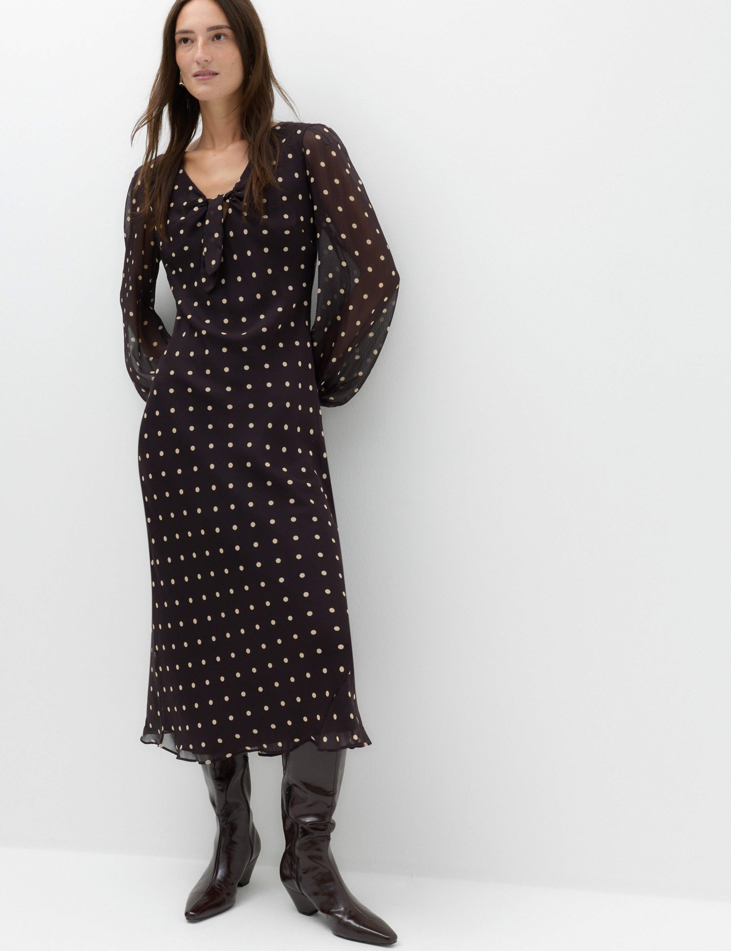 Chiffon Spot Print Midi Tea Dress