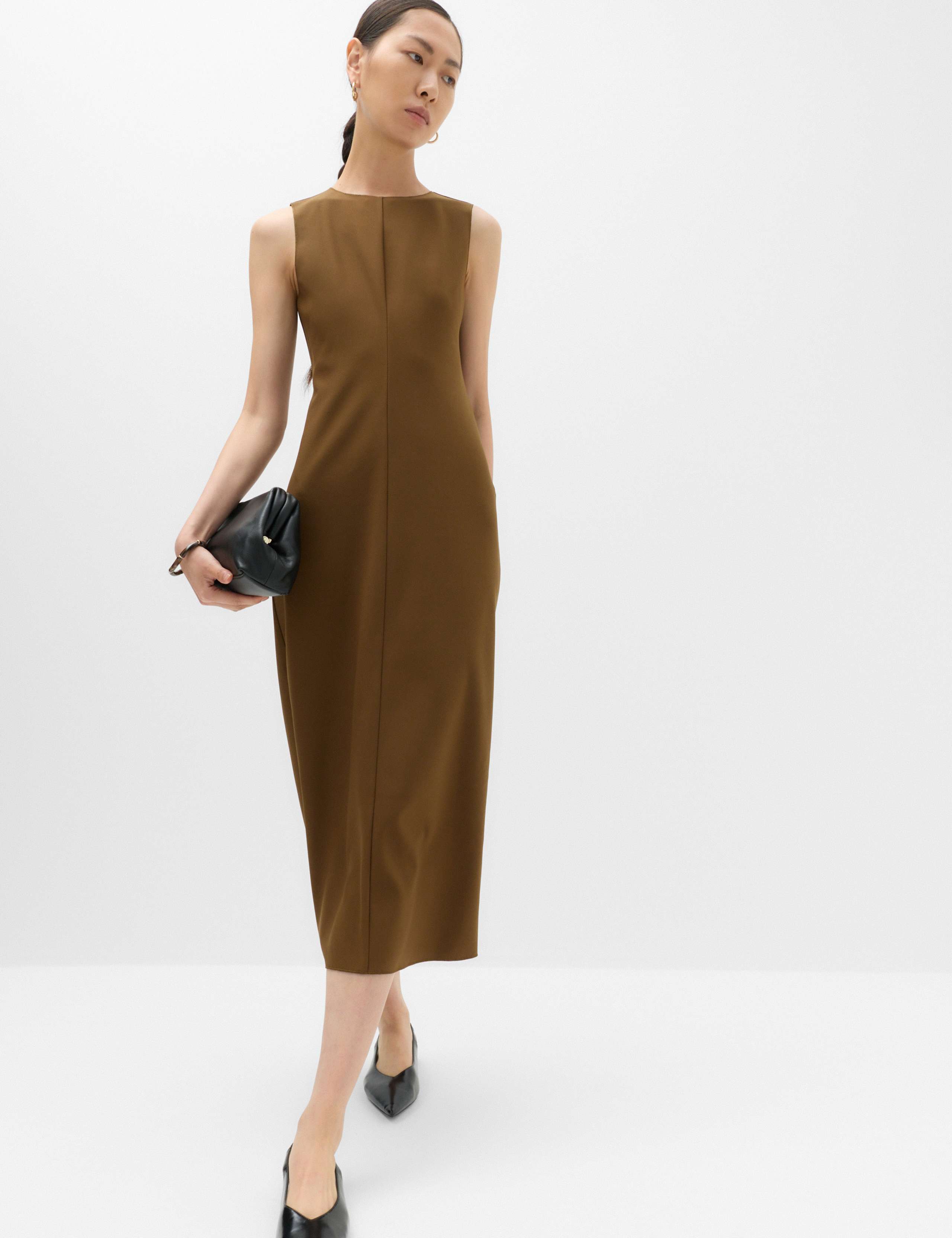 Jersey Round Neck Midi Column Dress