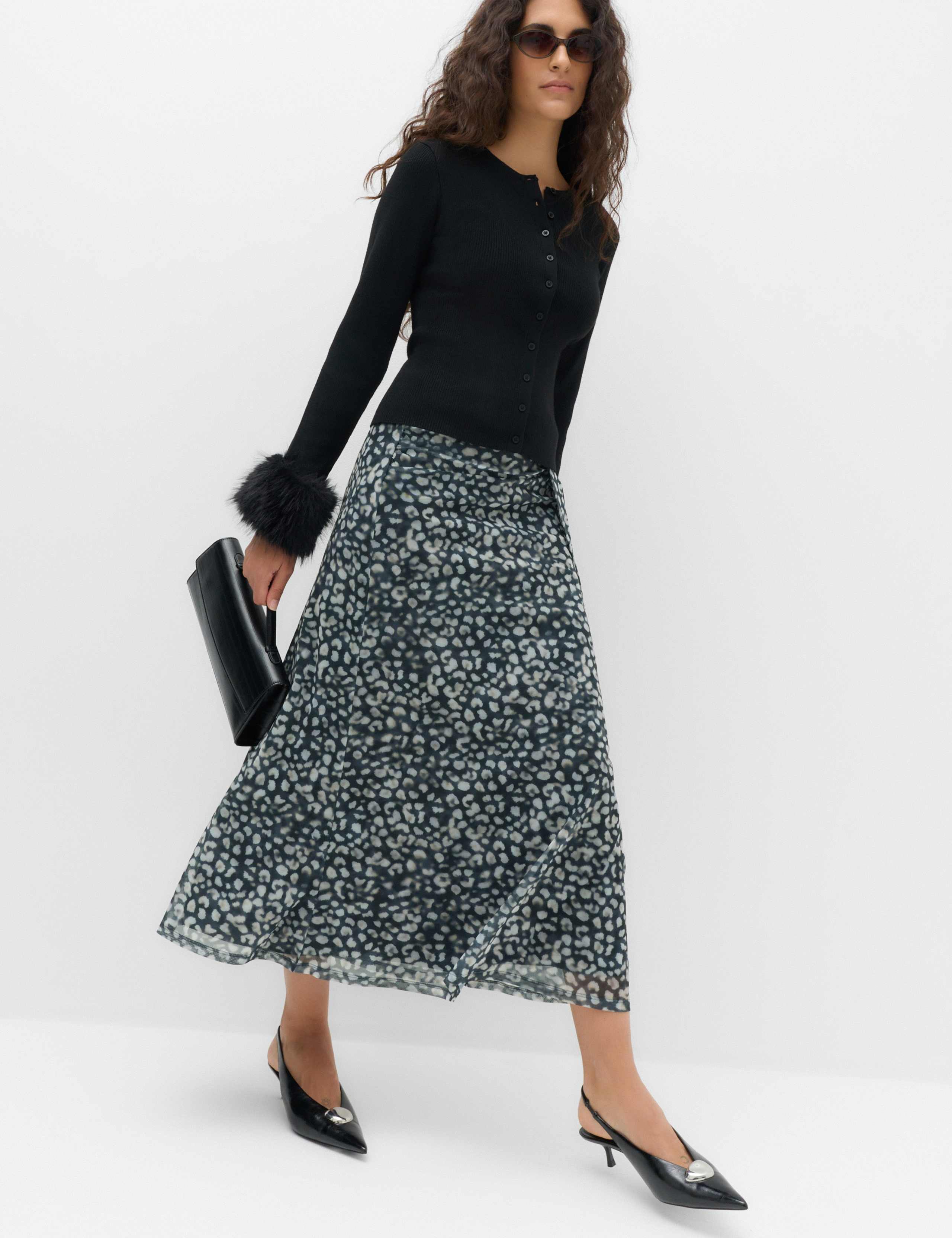 Animal Print Knotted Midi A Line Skirt