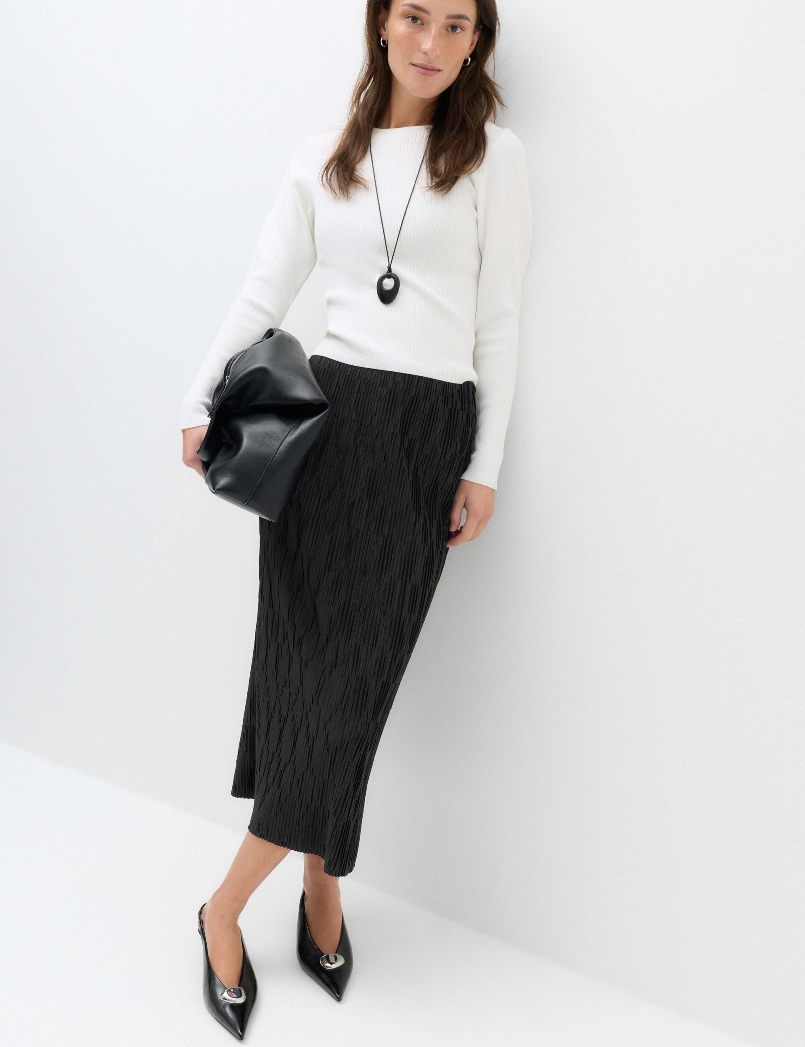 Plisse Midi Column Skirt