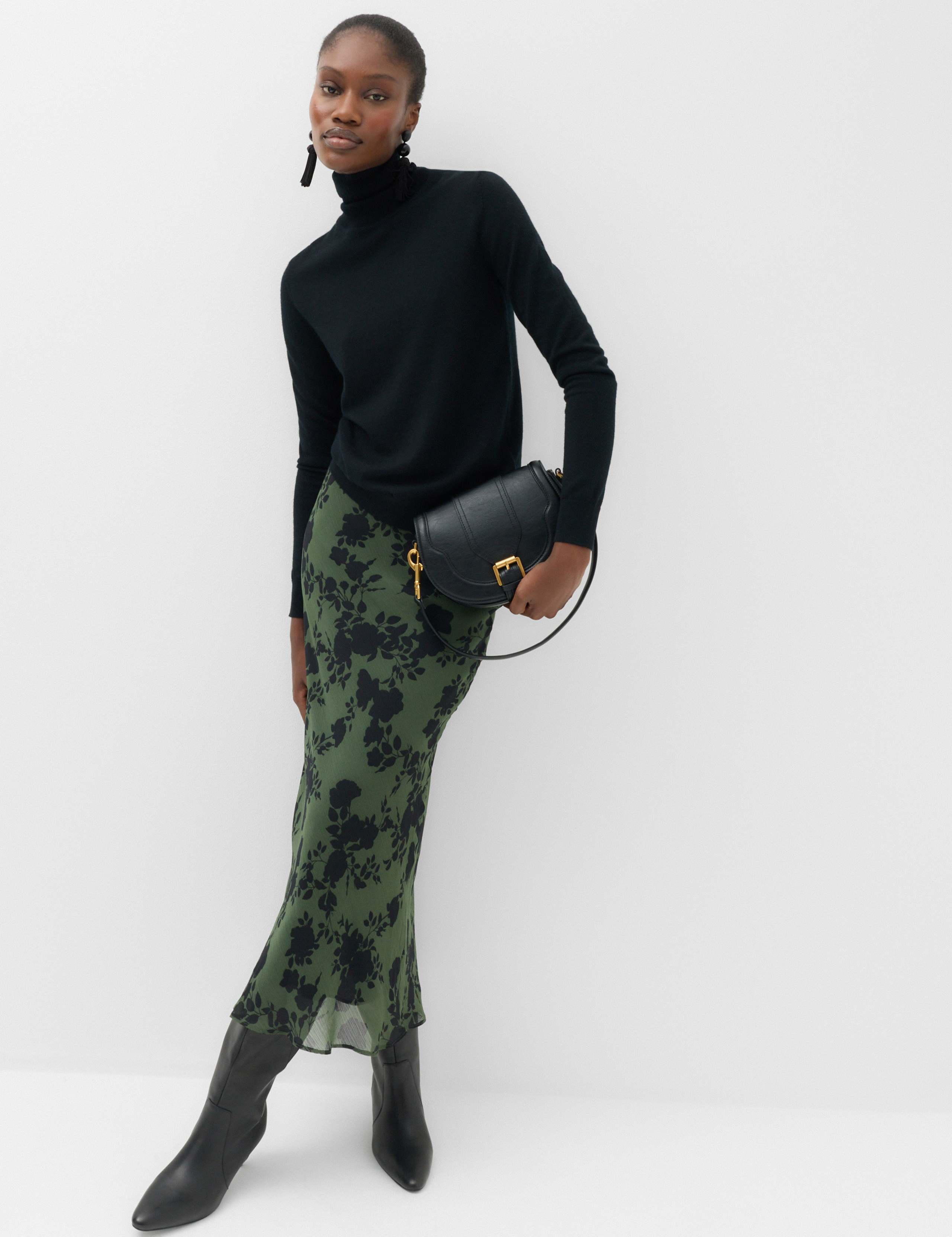 Chiffon Floral Midi Column Skirt
