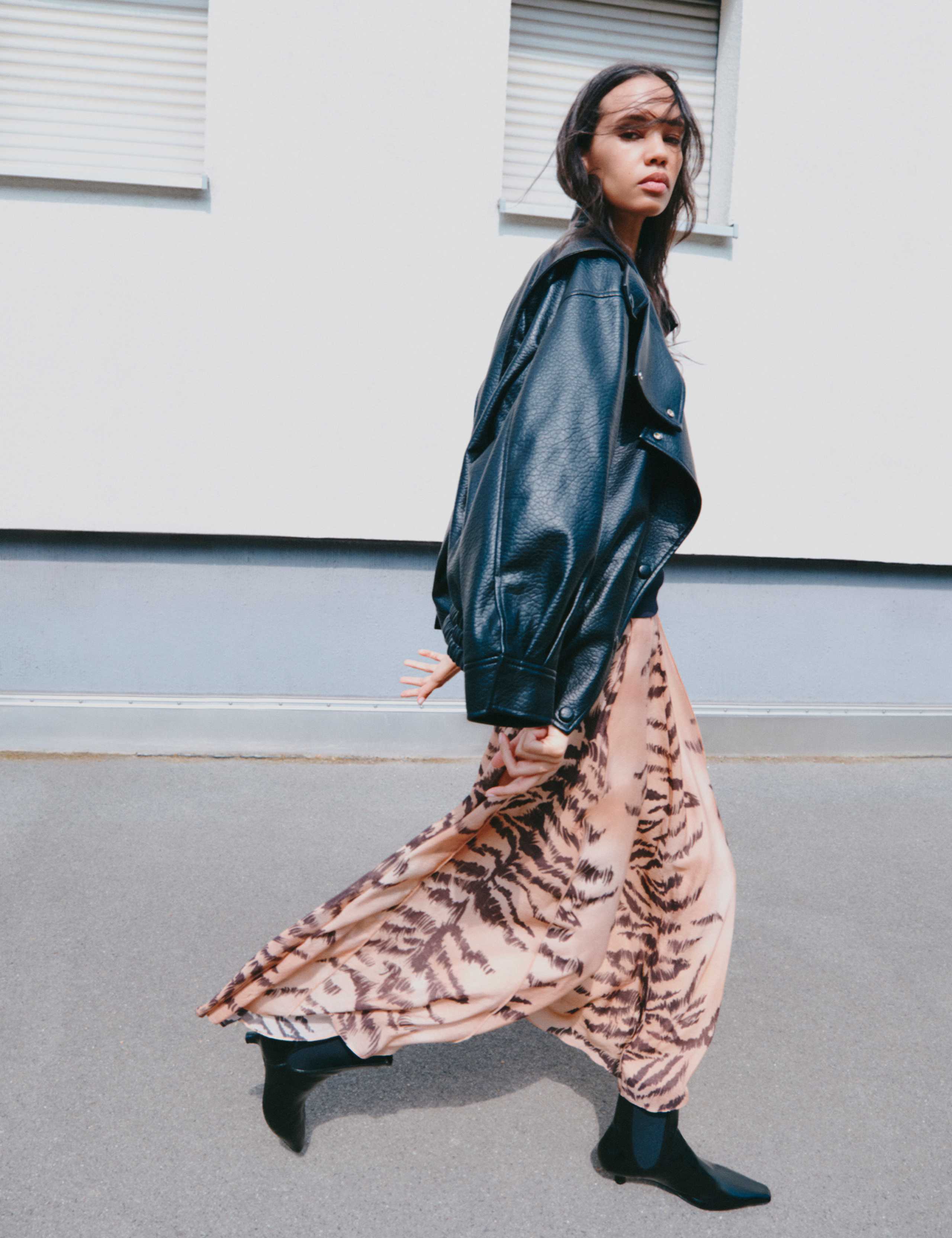 Animal Print Box Pleat Midi Circle Skirt