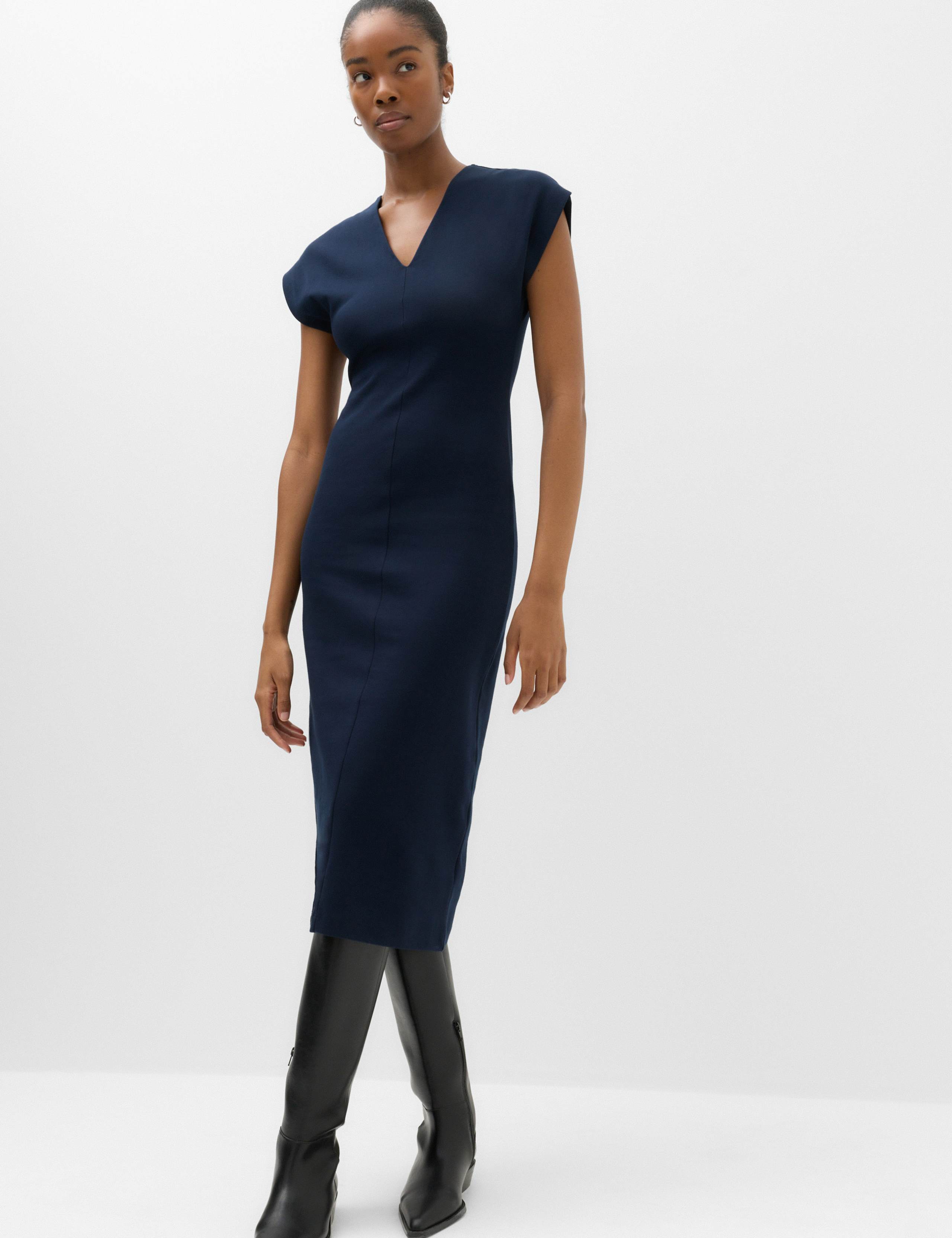 Cotton Rich V-Neck Midi Column Dress