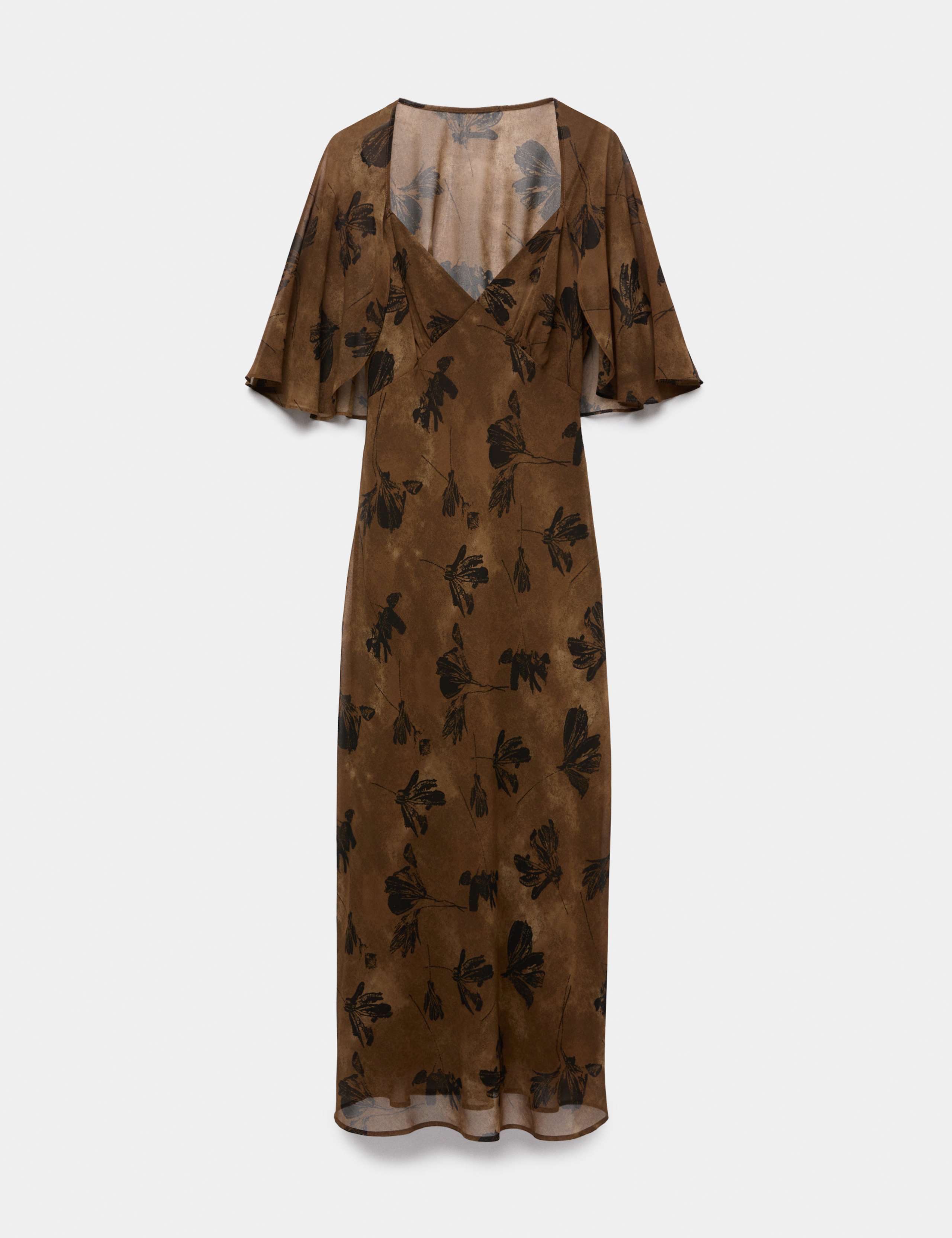 Floral Cape V-Neck Maxi Tea Dress