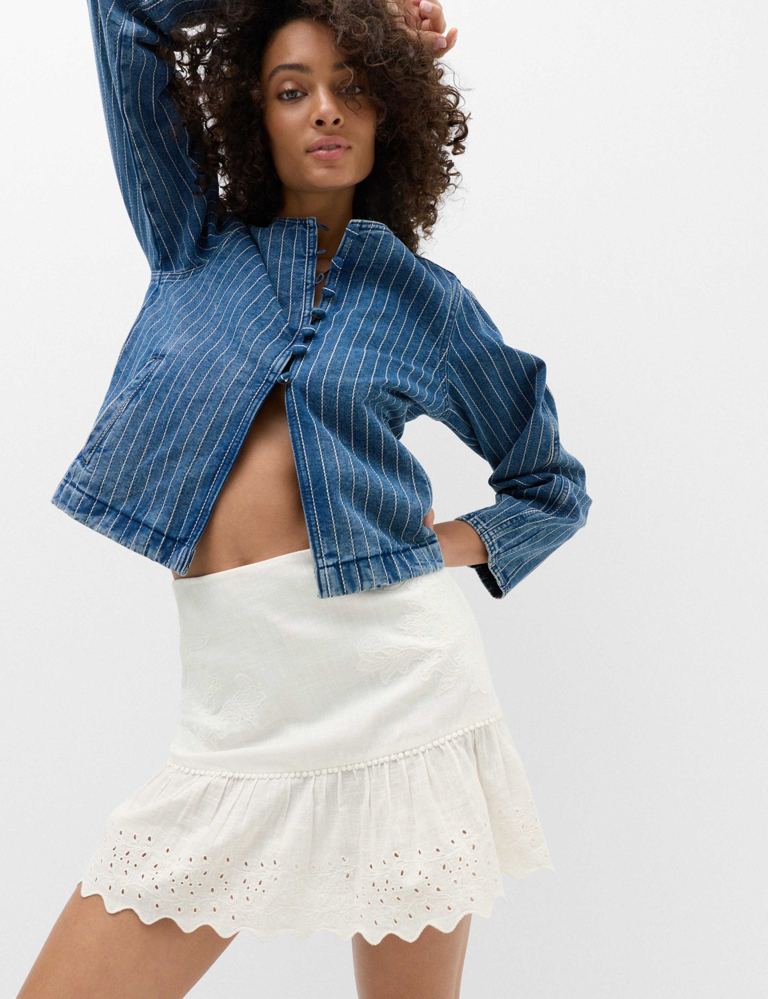 Pure Cotton Broderie Mini Skater Skirt