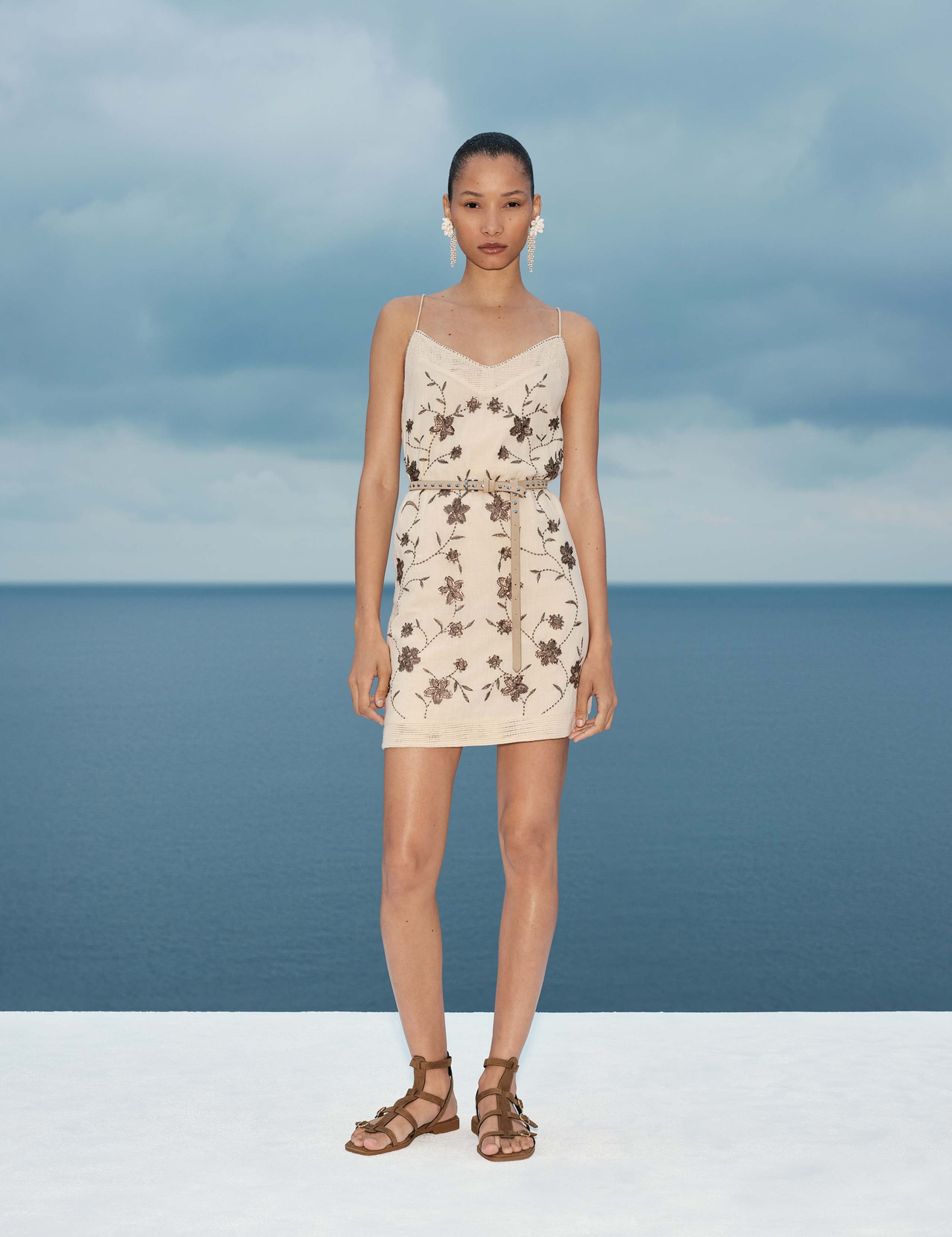 Pure Cotton Embellished V-Neck Mini Cami Dress