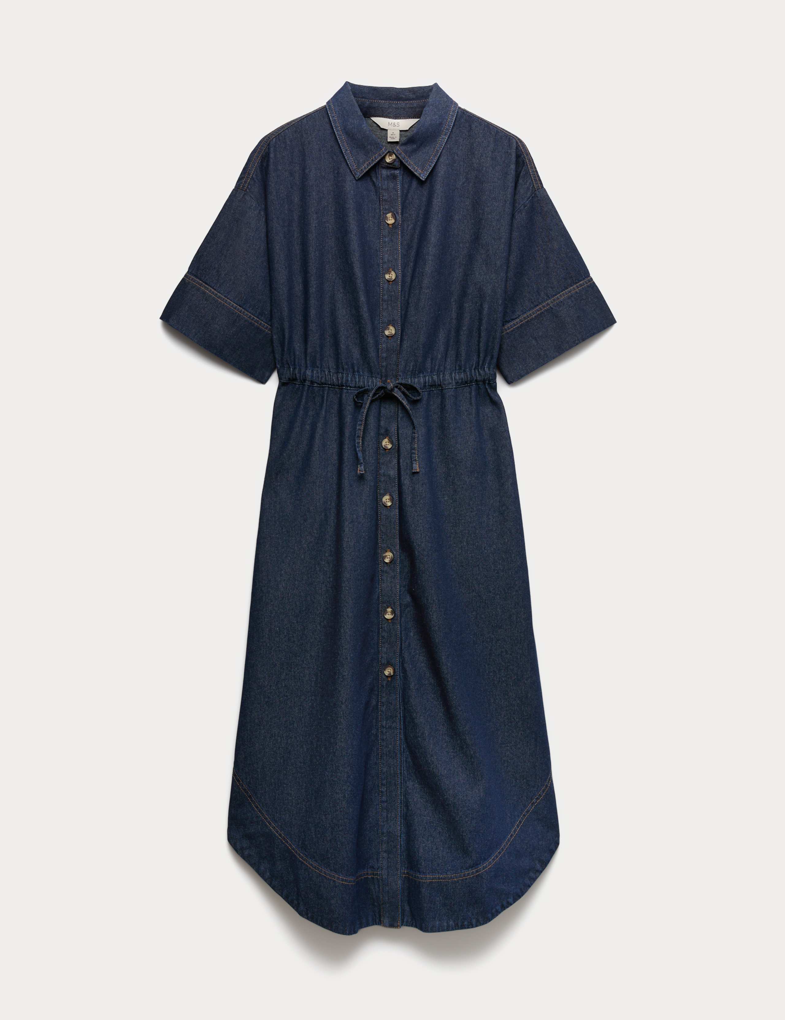 Pure Cotton Denim Midi Shirt Dress