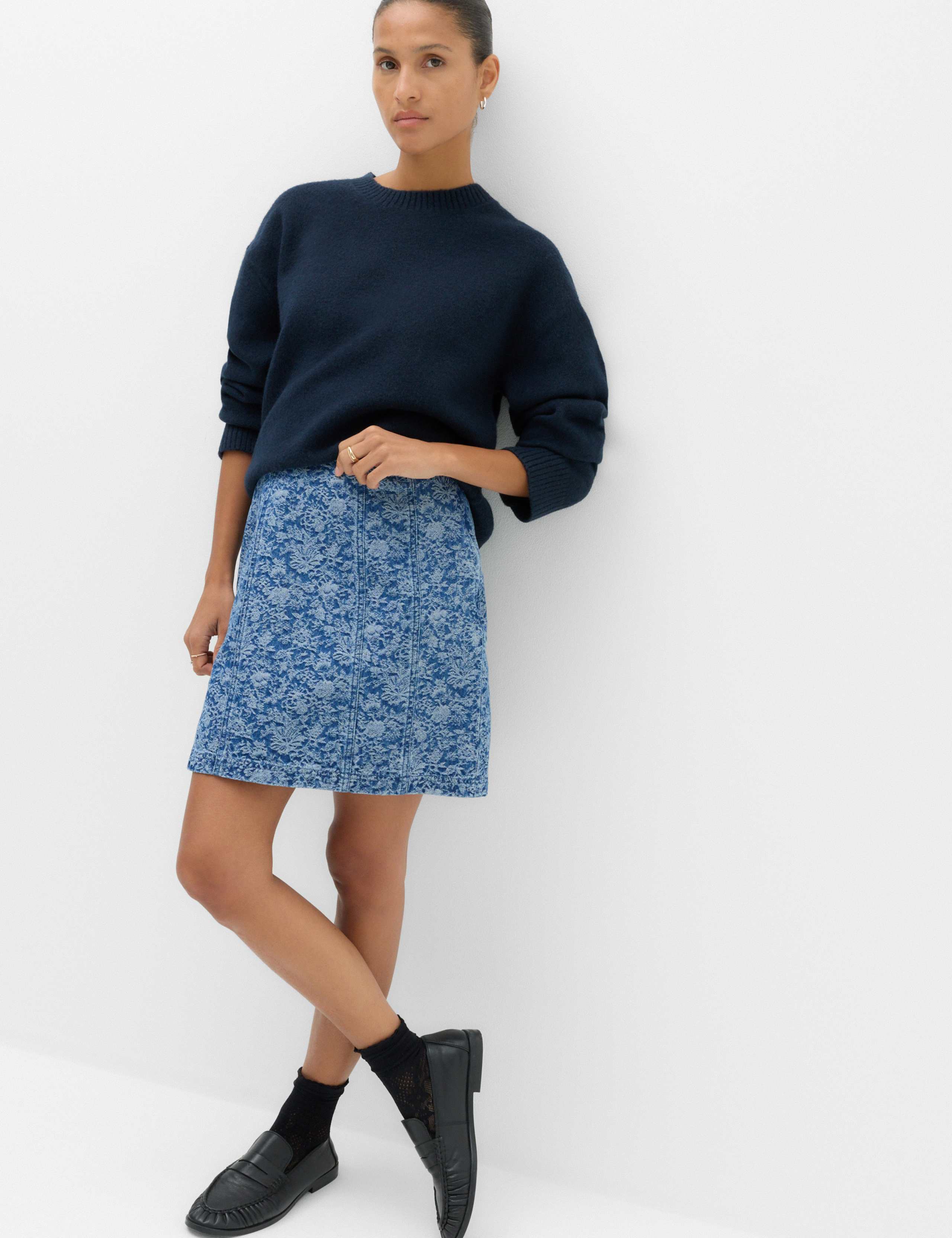 Denim Jacquard Mini A-Line Skirt