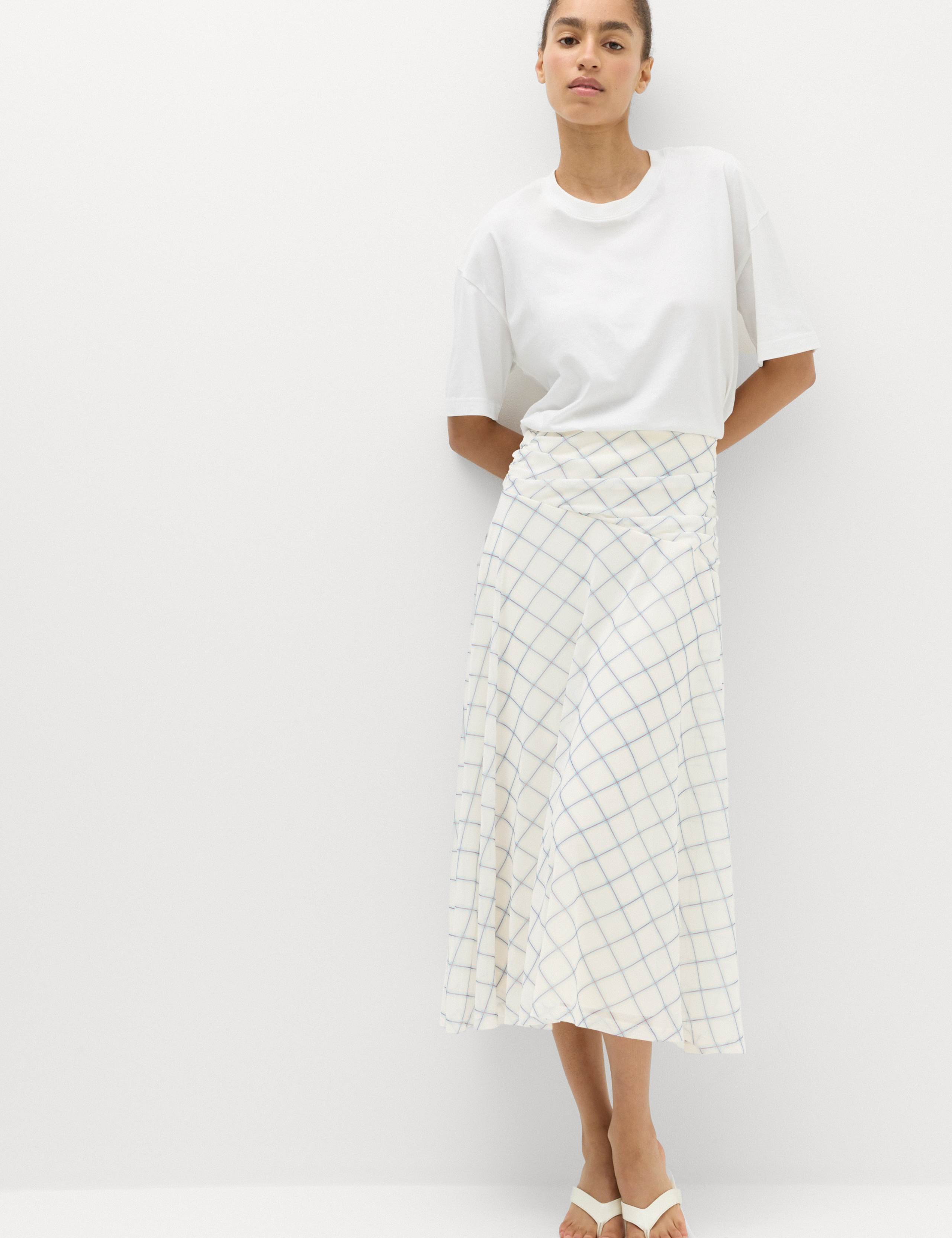 Mesh Checked Midi A-Line Skirt