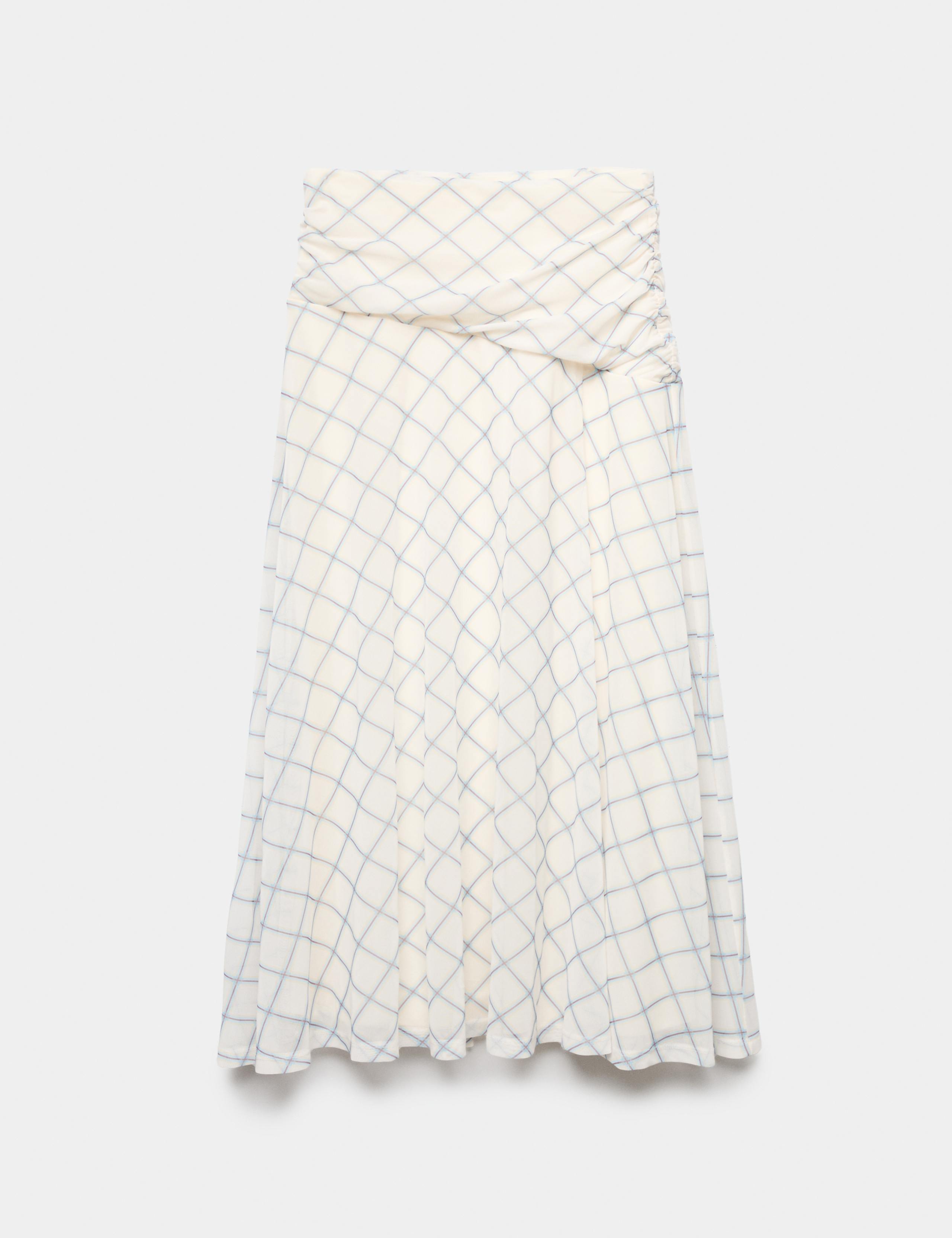 Mesh Checked Midi A-Line Skirt