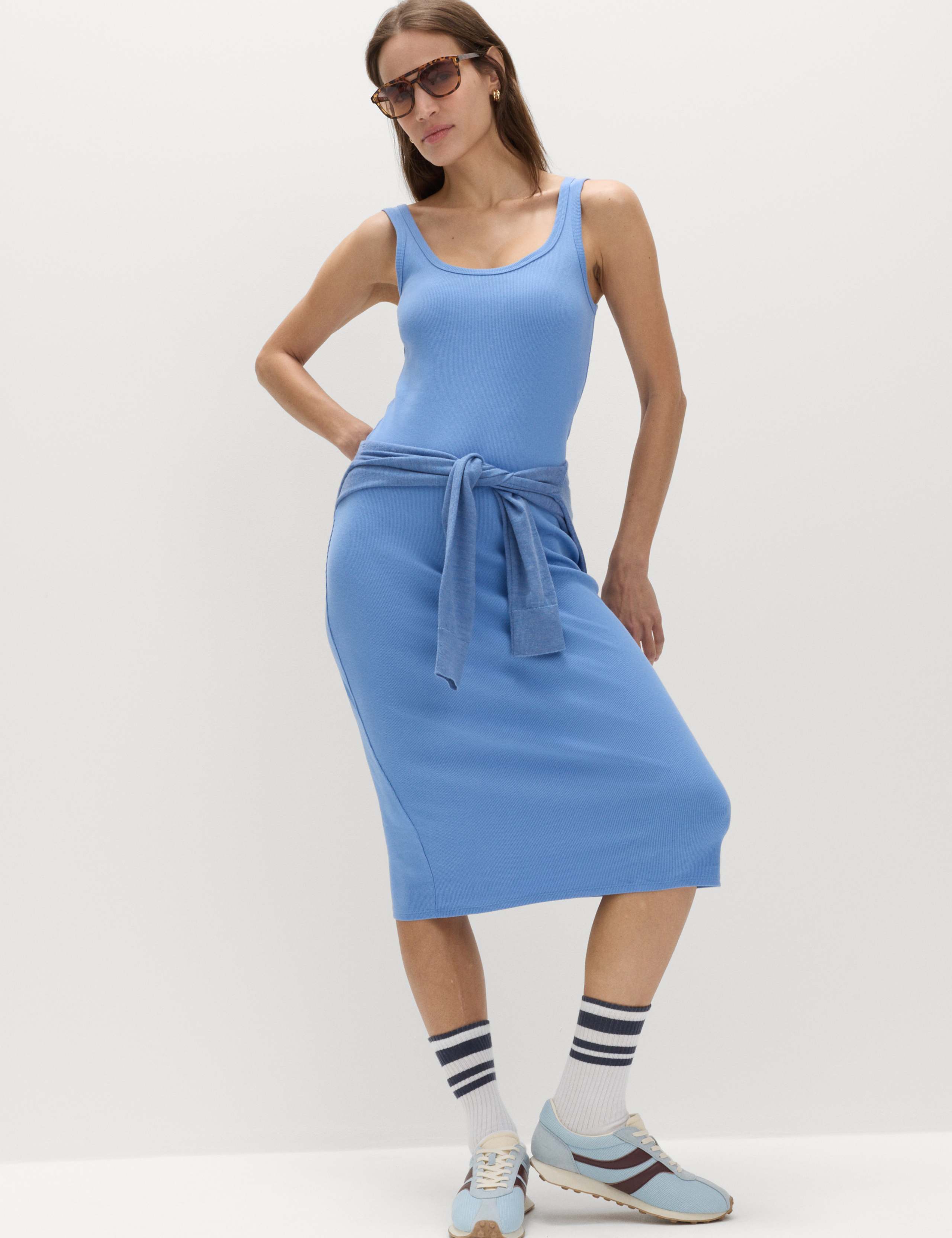 Cotton Rich Ribbed Midi Column Dress