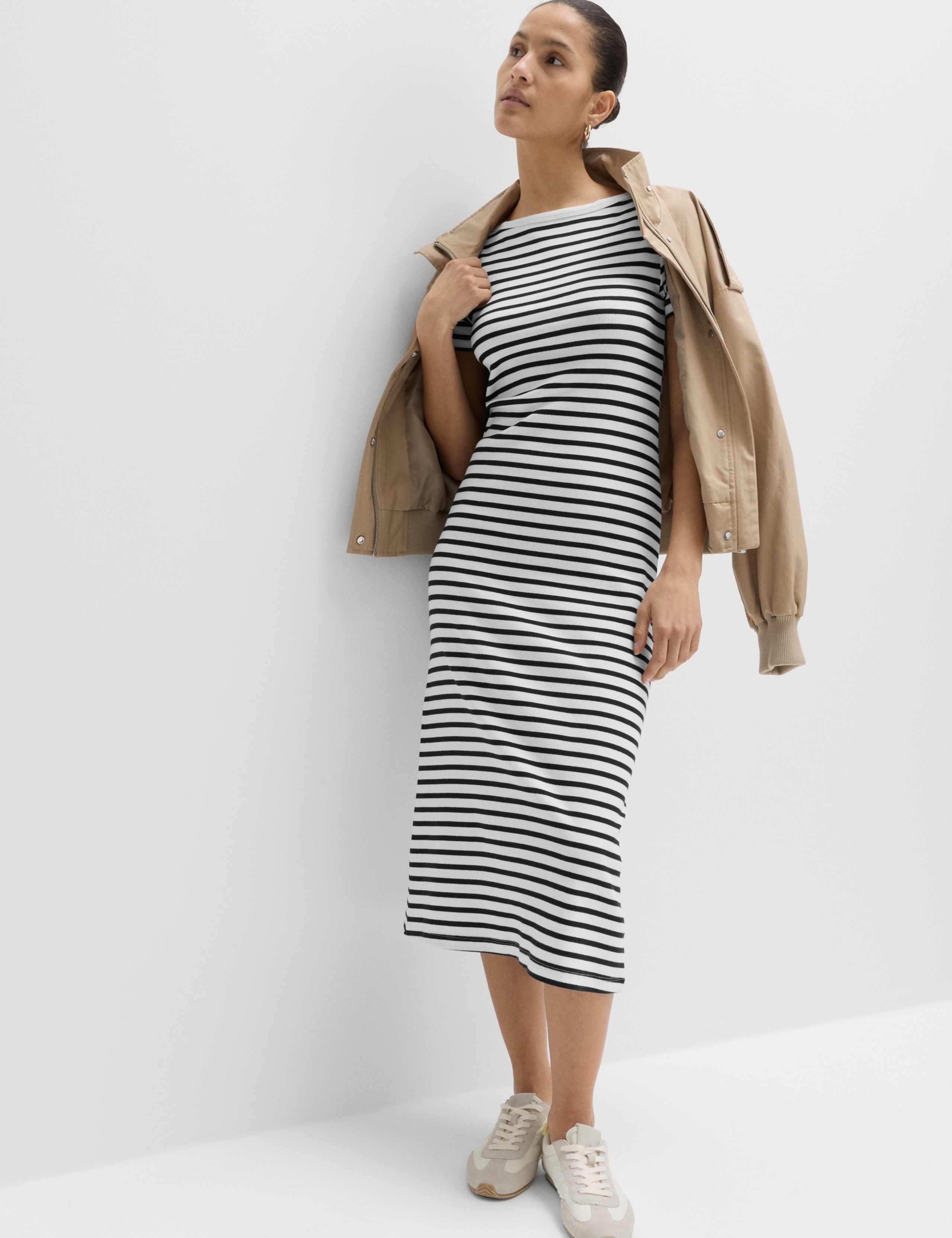 Cotton Rich Striped Midi Column Dress