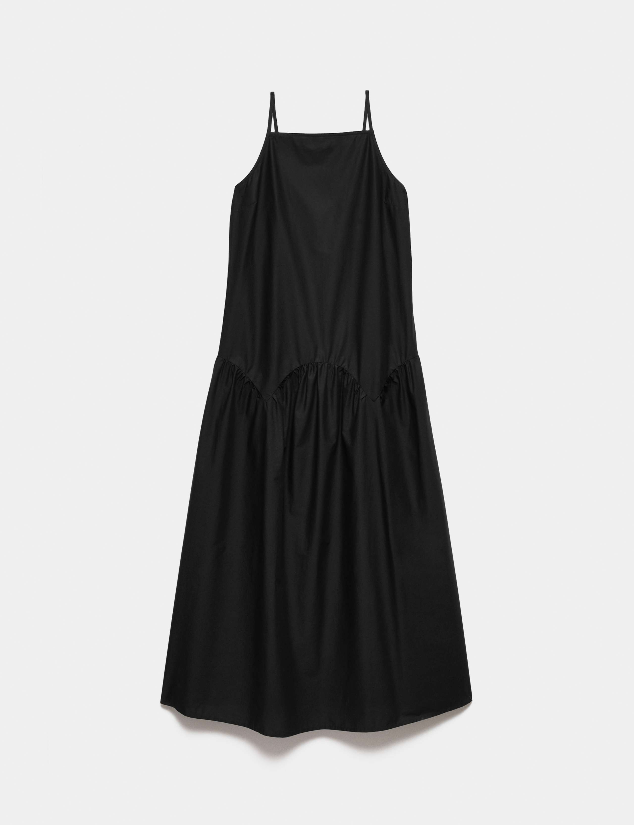 Pure Cotton Square Neck Midi Drop Waist Dress