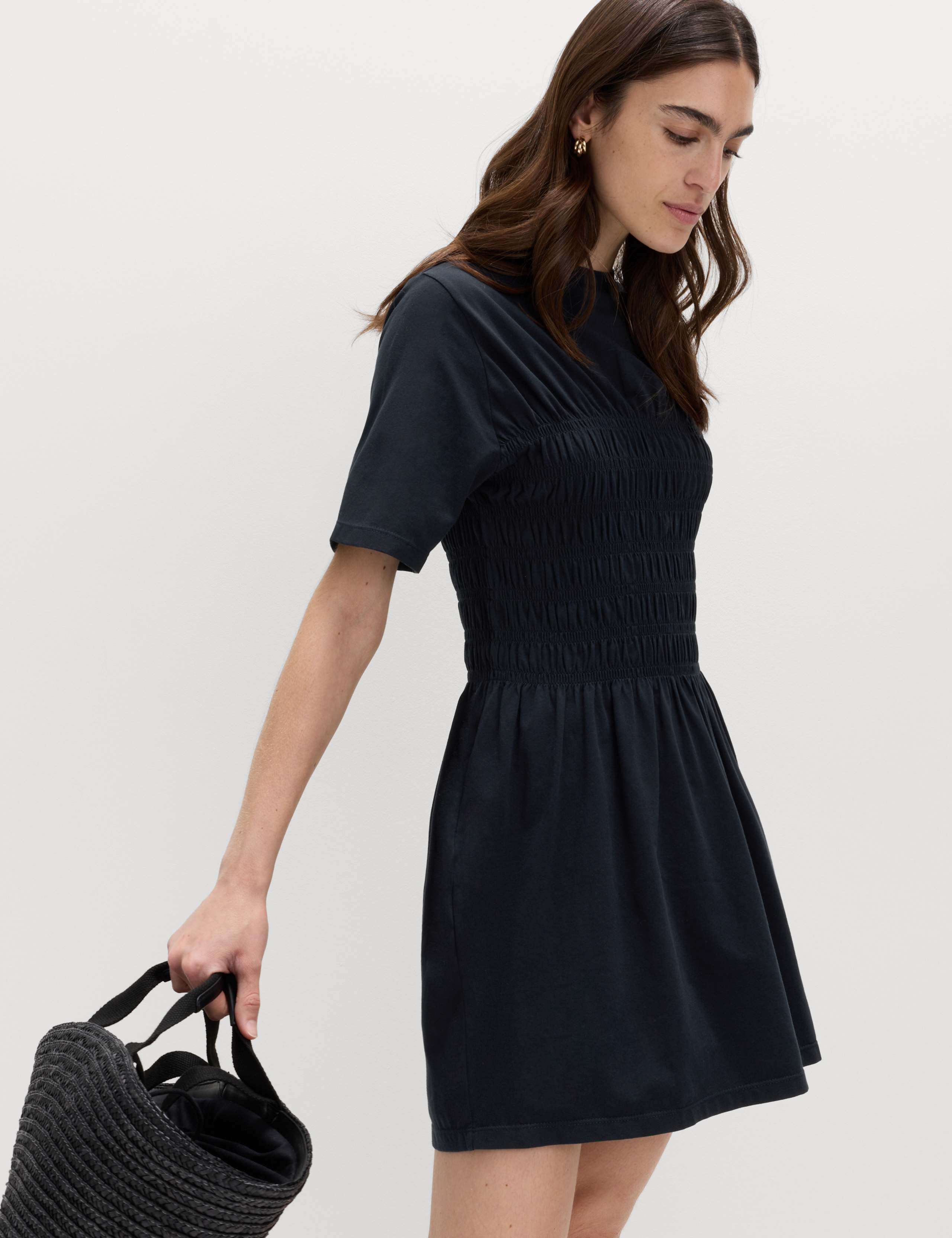 Cotton Rich Shirred Mini T-Shirt Dress