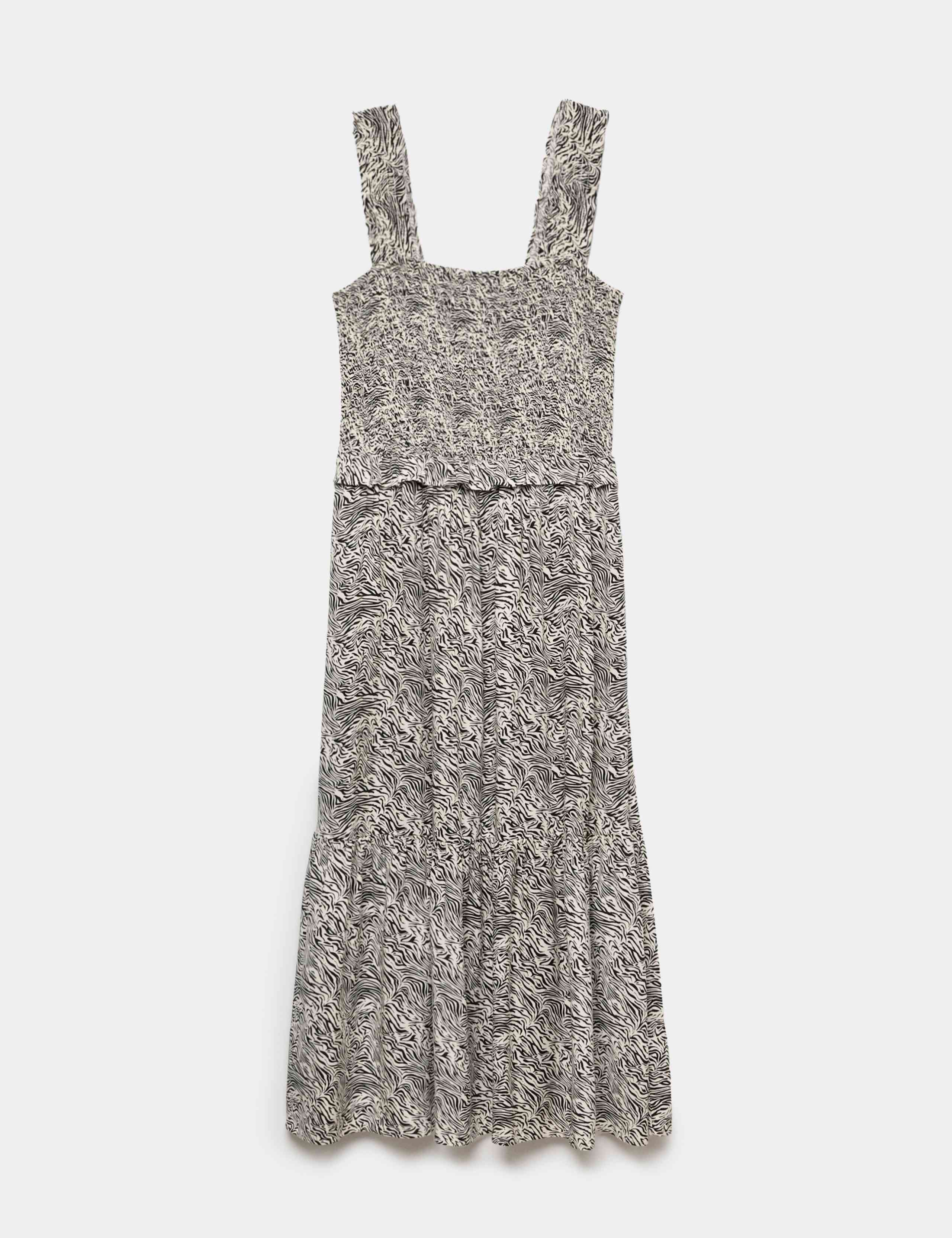 Printed Square Neck Midi Waisted Dress