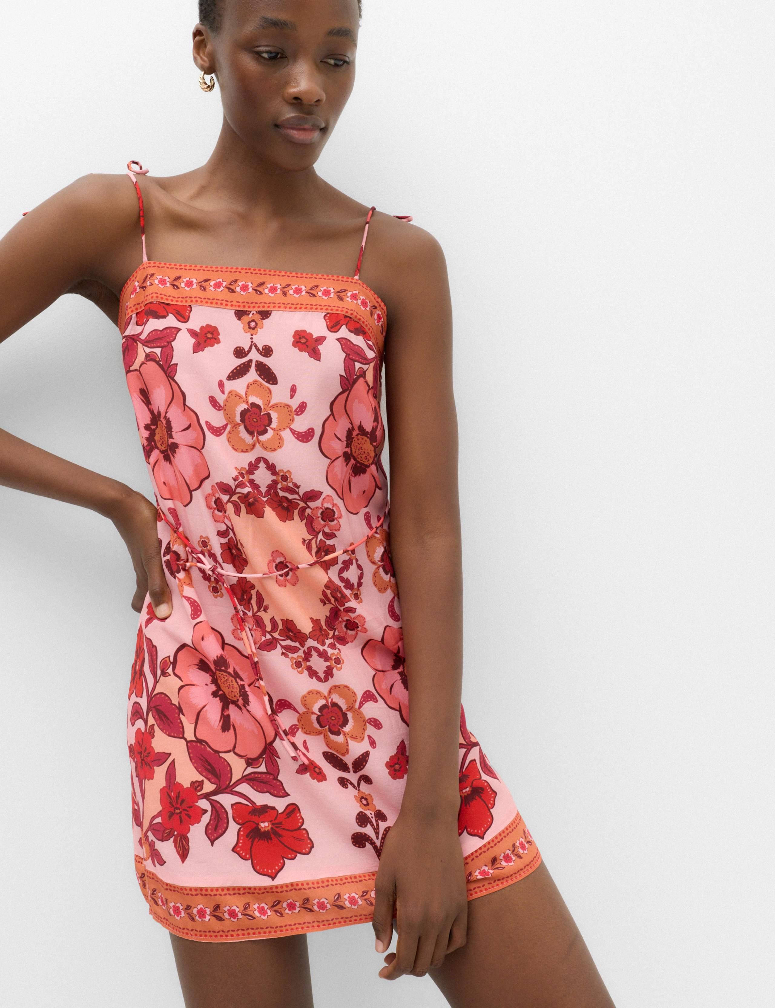 Floral Tie Detail Mini Shift Dress