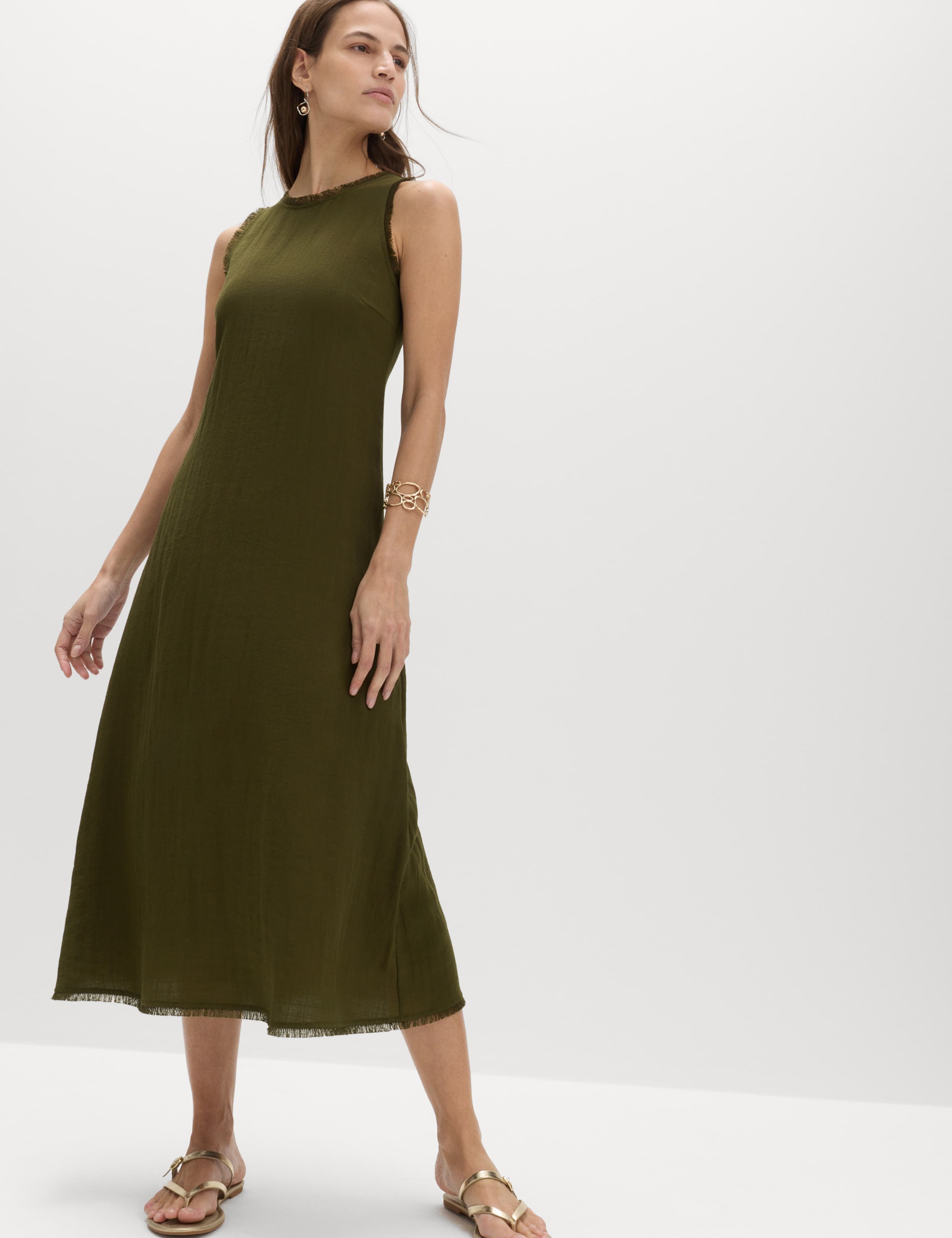 Round Neck Fringed Midi Column Dress