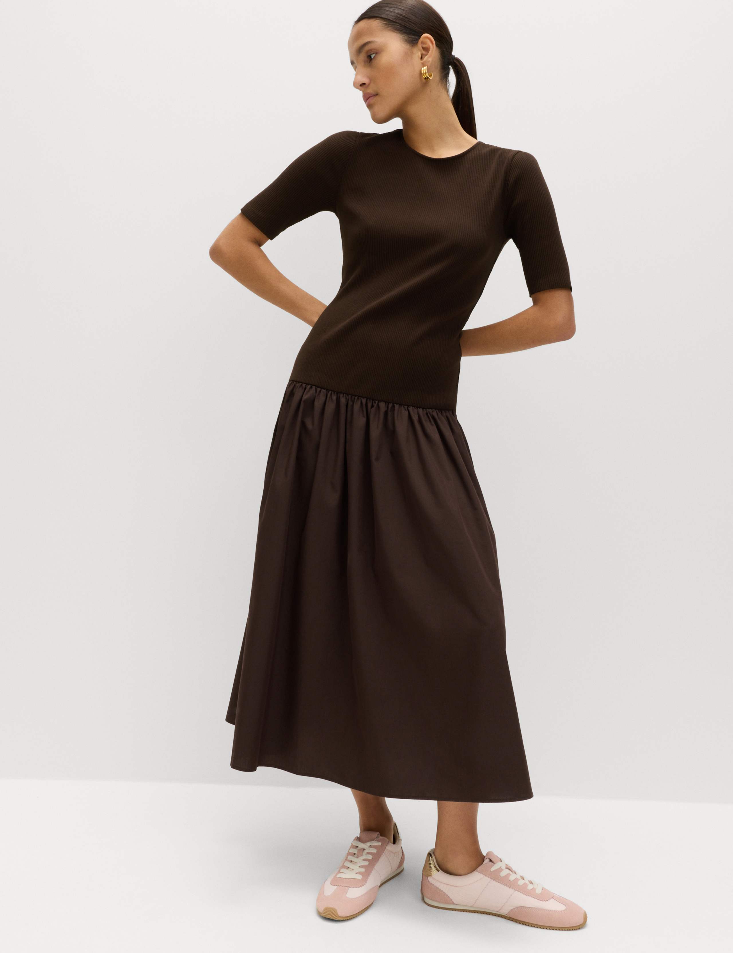 Jersey Ribbed Midi Waisted Dress