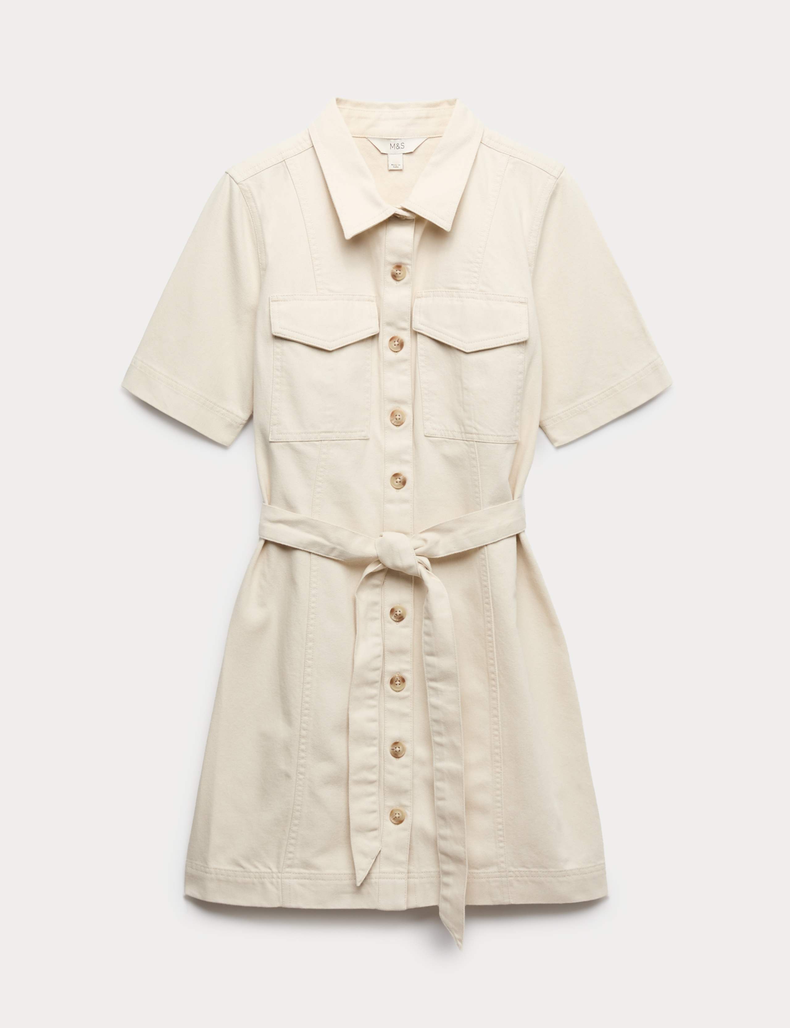 Denim Button Through Mini Utility Dress