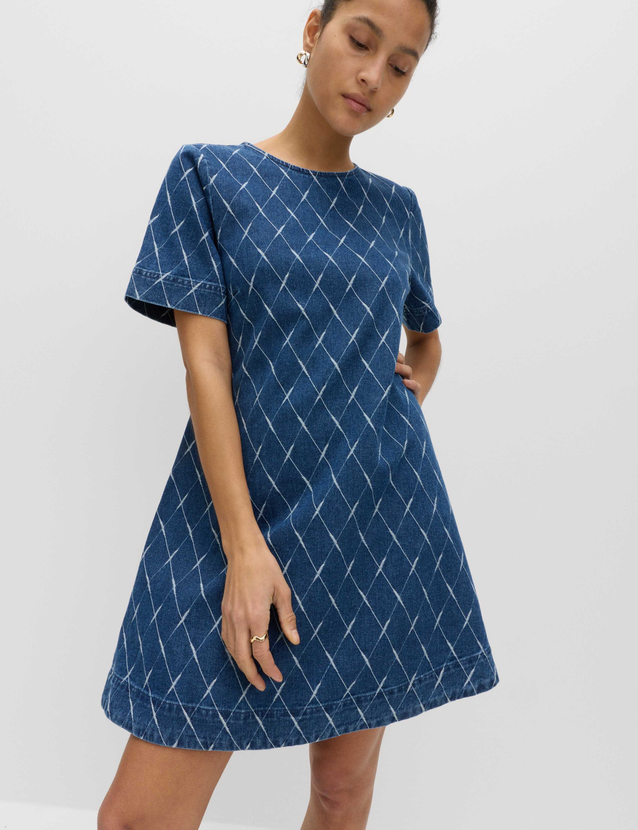 Denim Jacquard Mini T-Shirt Dress