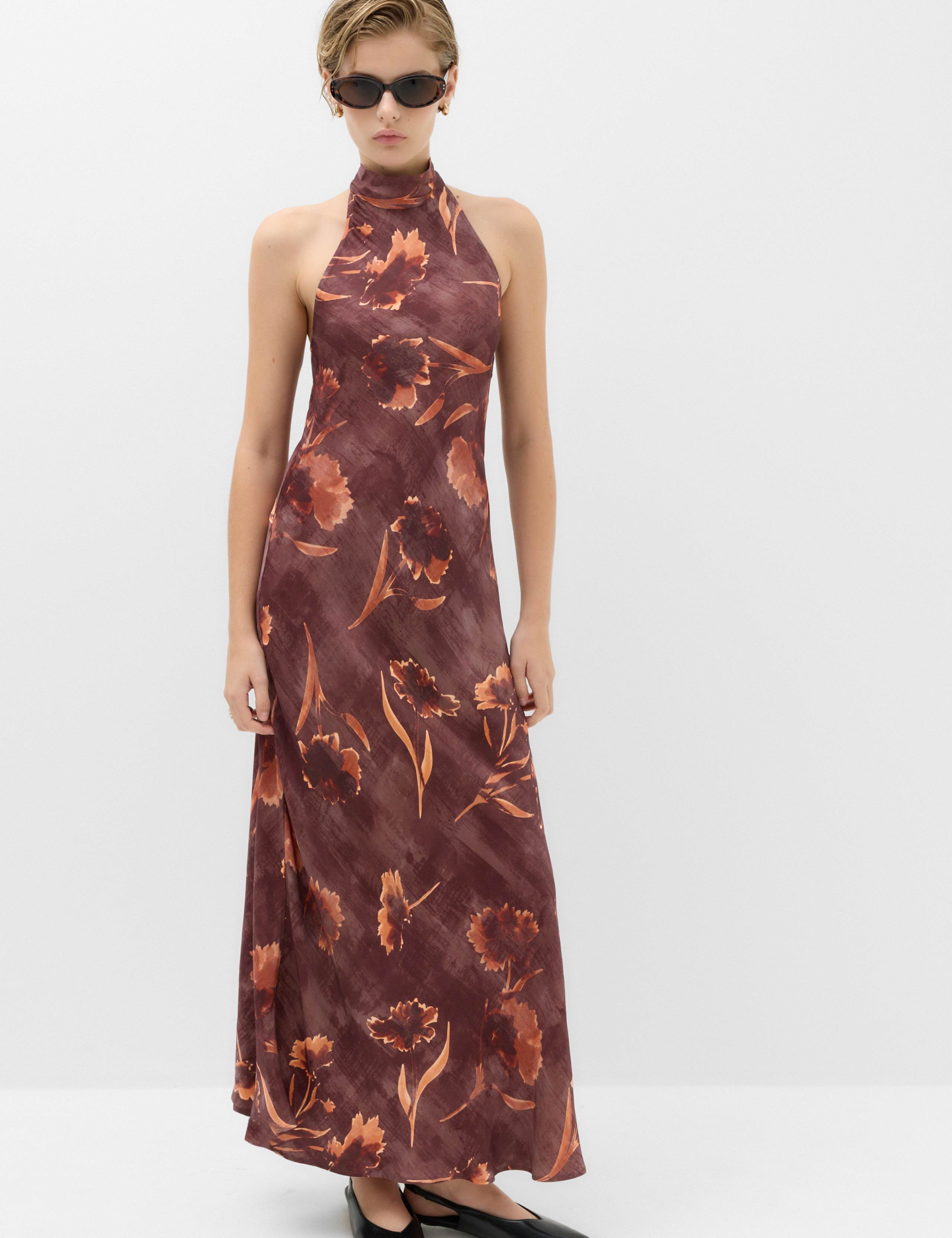 Floral Print Halter Neck Maxi Slip Dress