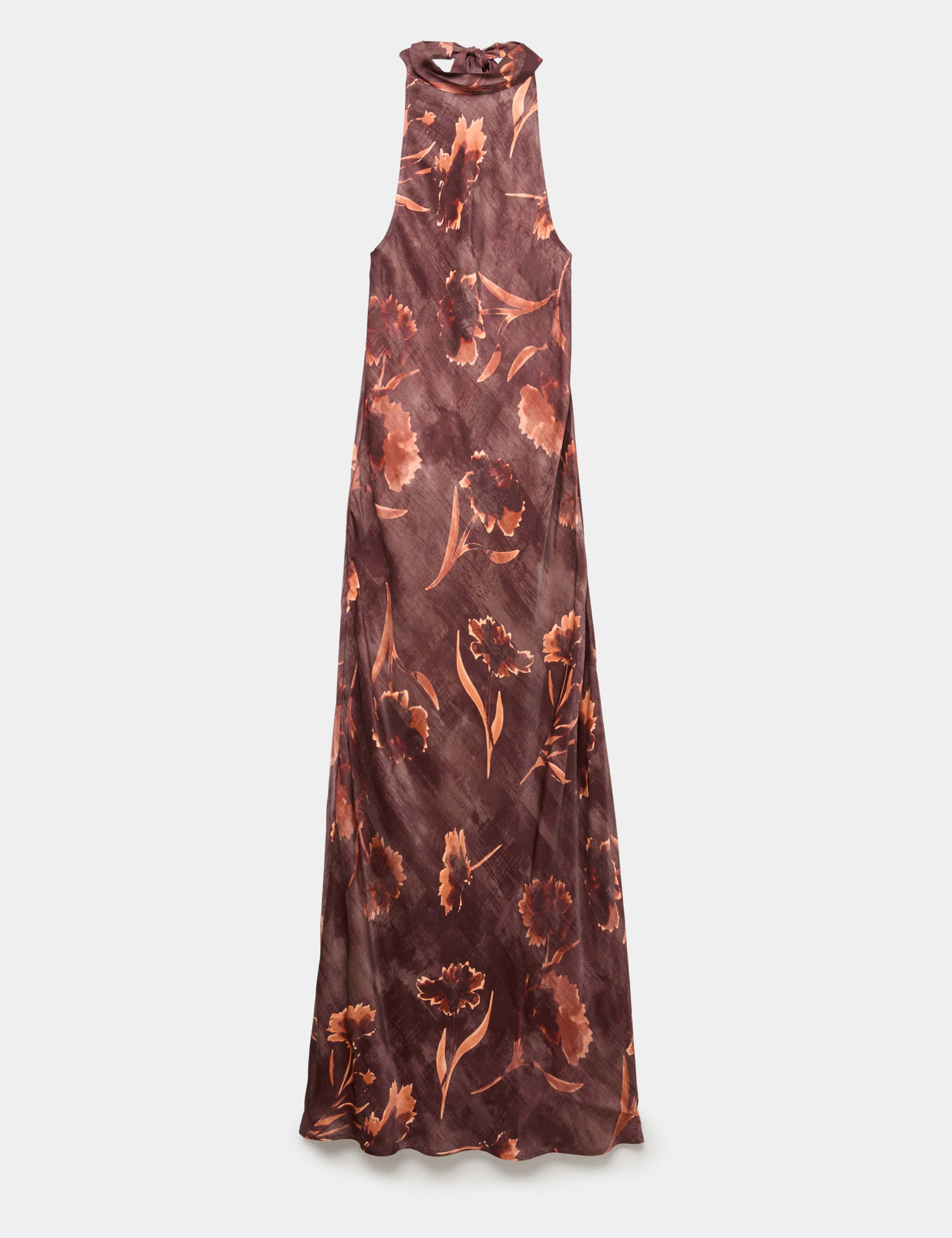 Floral Print Halter Neck Maxi Slip Dress
