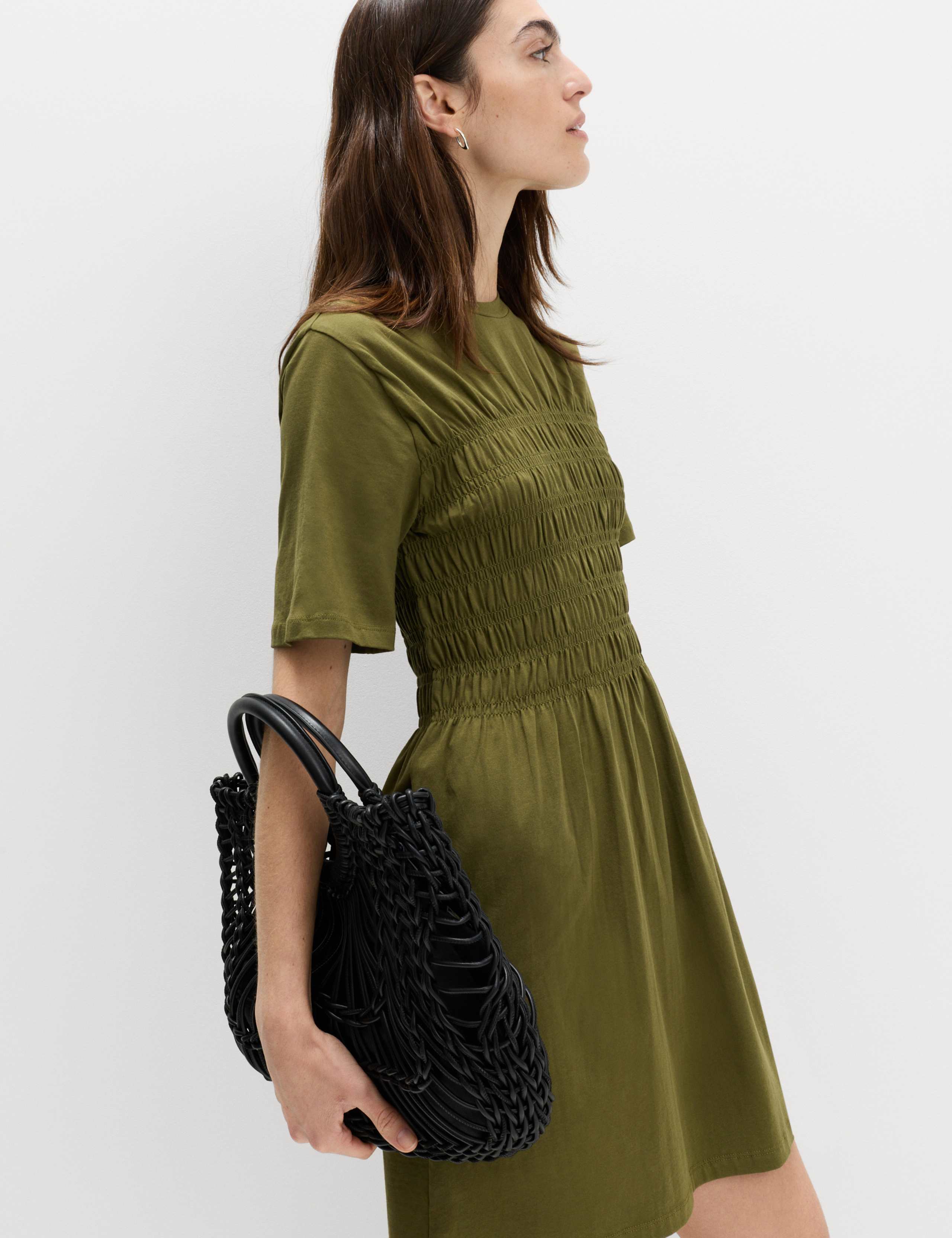 Cotton Rich Shirred Mini T-Shirt Dress