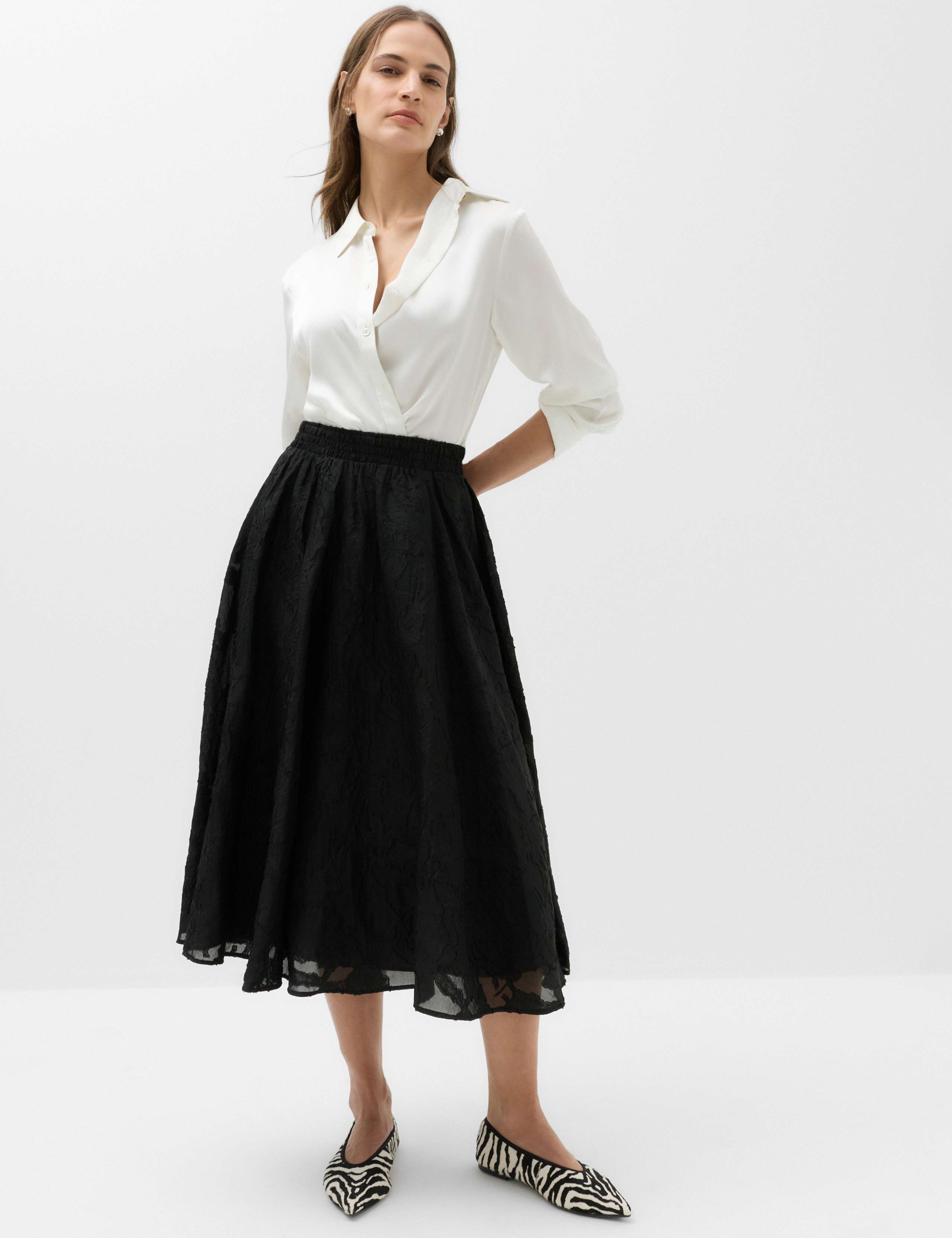 Jacquard Floral Midi Circle Skirt