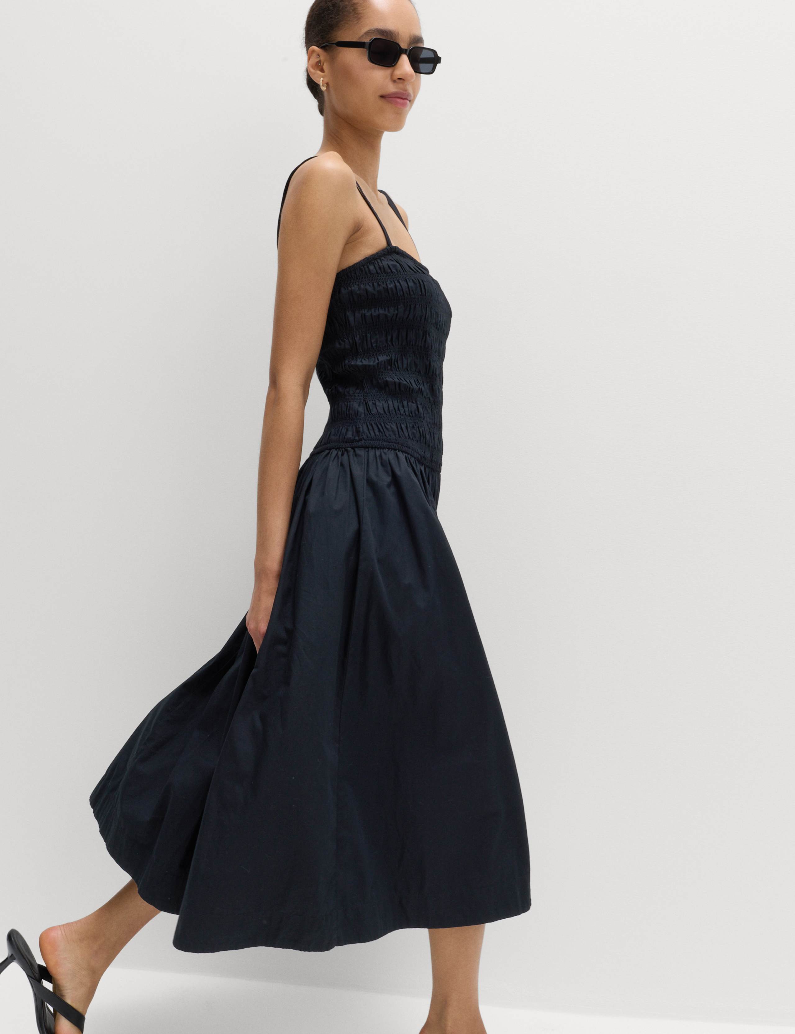 Pure Cotton Midi Shirred Cami Dress