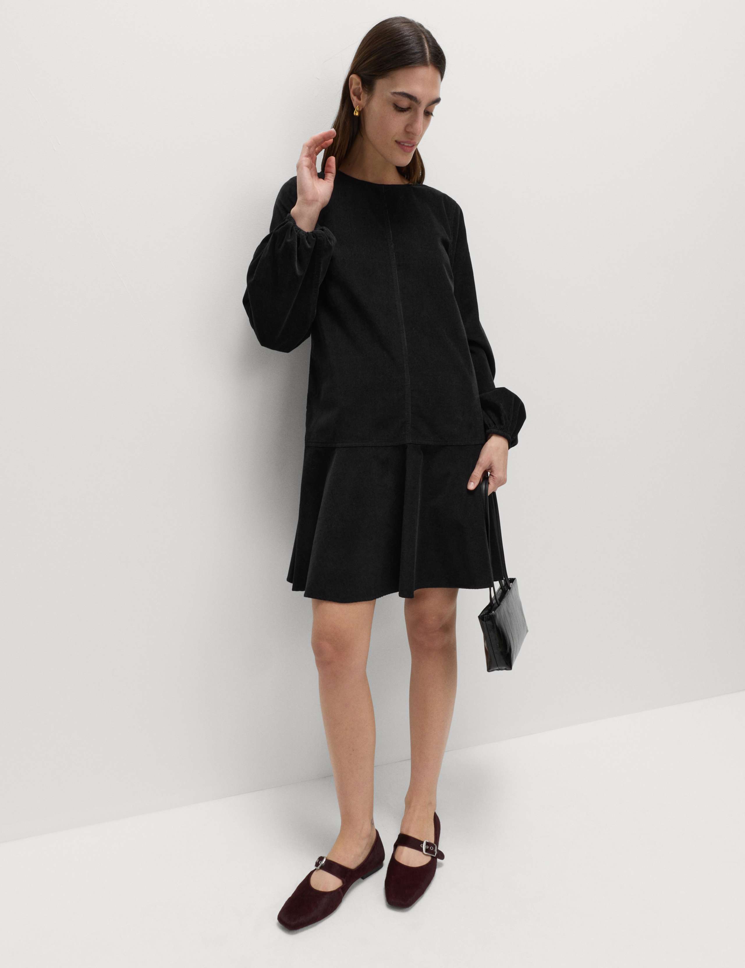 Corduroy Round Neck Mini Drop Waist Dress