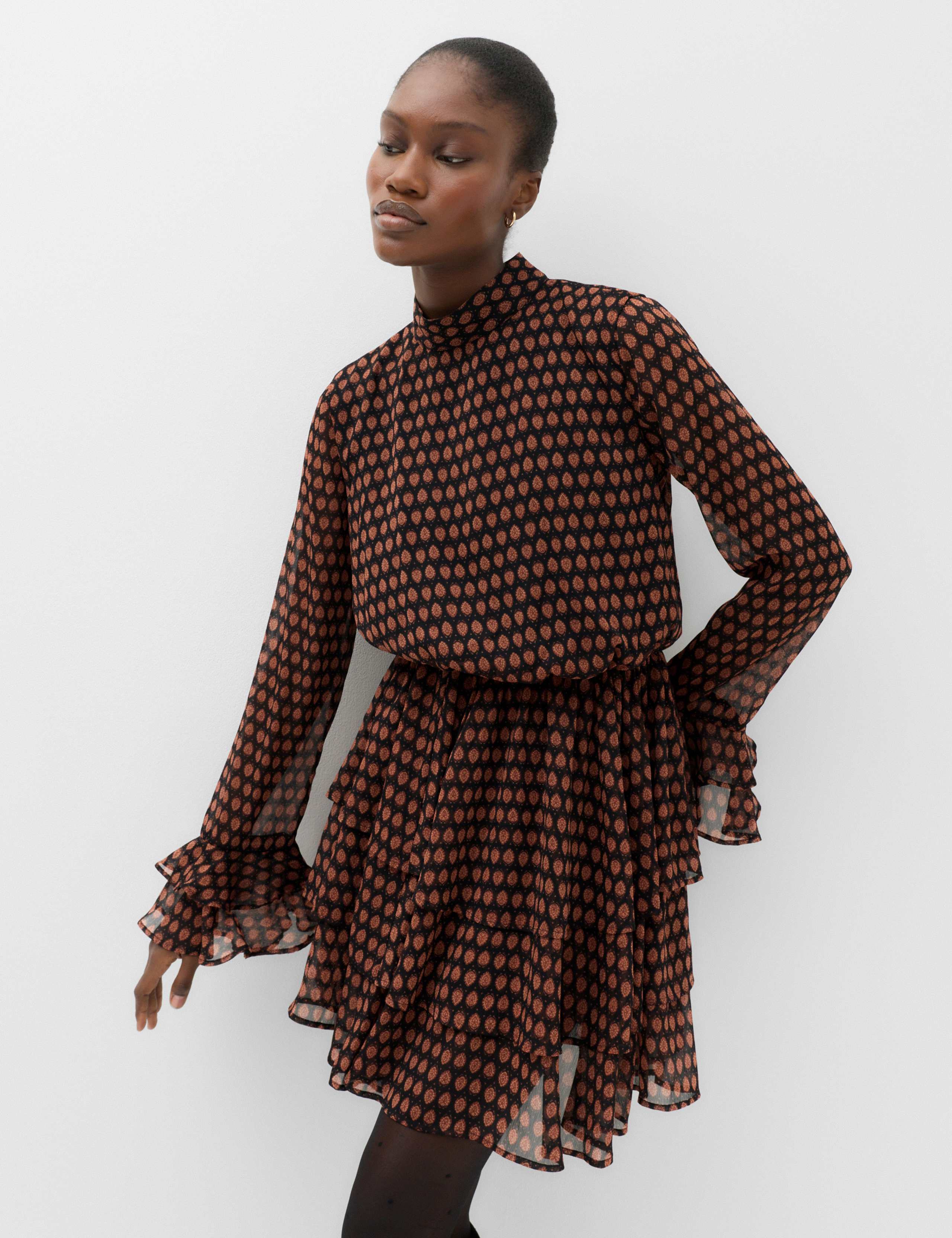 Chiffon Geometric Mini Waisted Dress