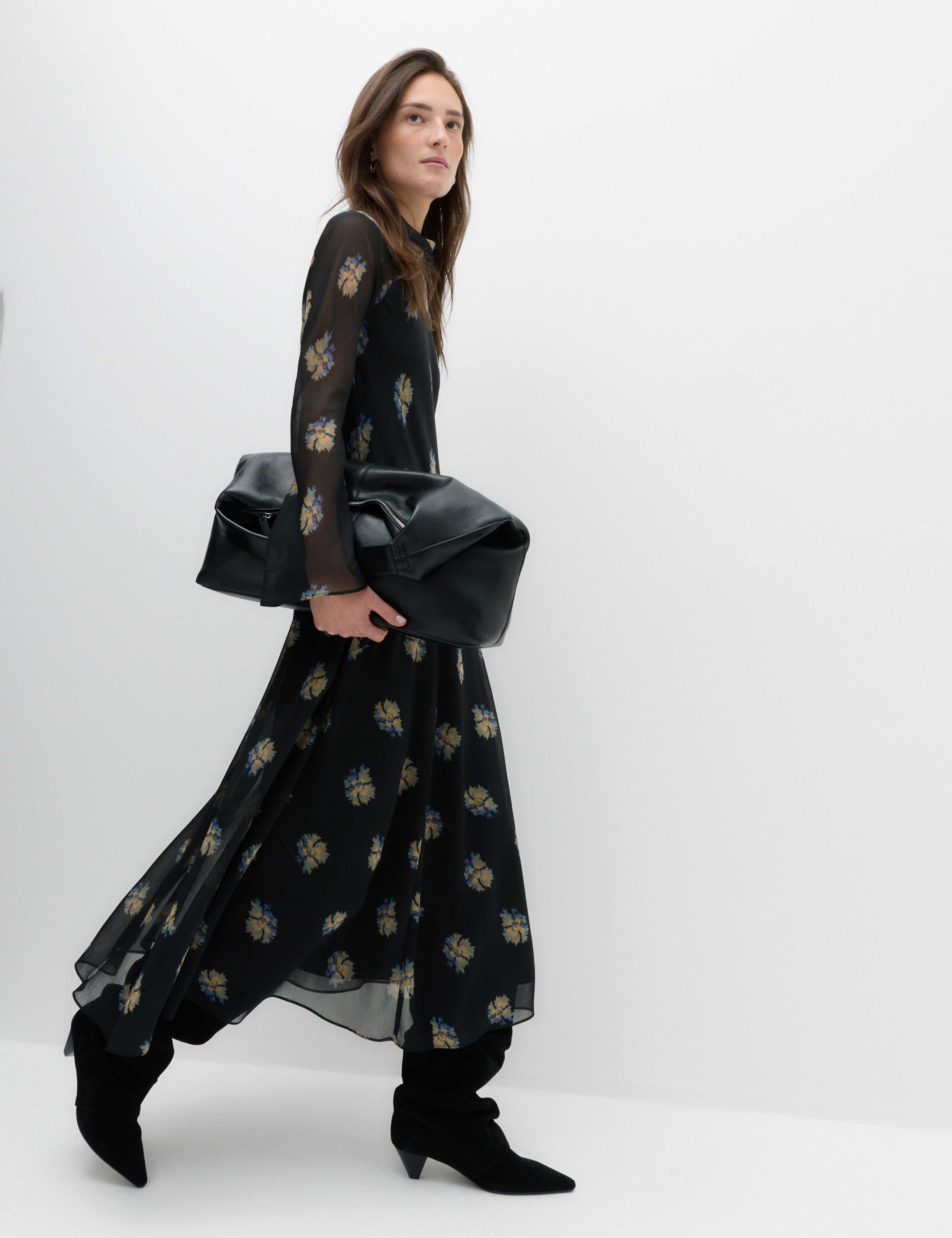 Chiffon Floral High Neck Midaxi Column Dress