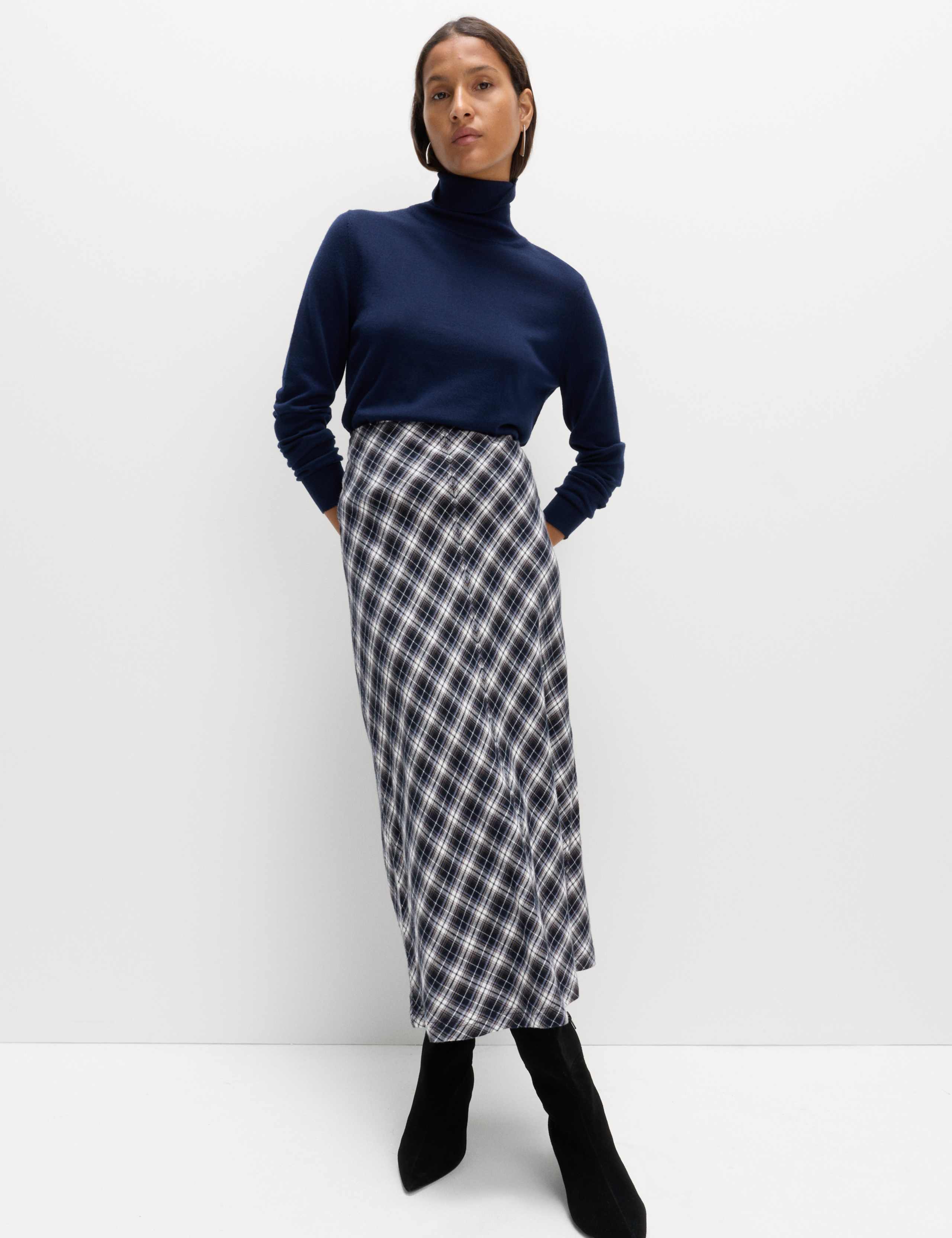 Pure Cotton Checked Midi A-Line Circle Skirt