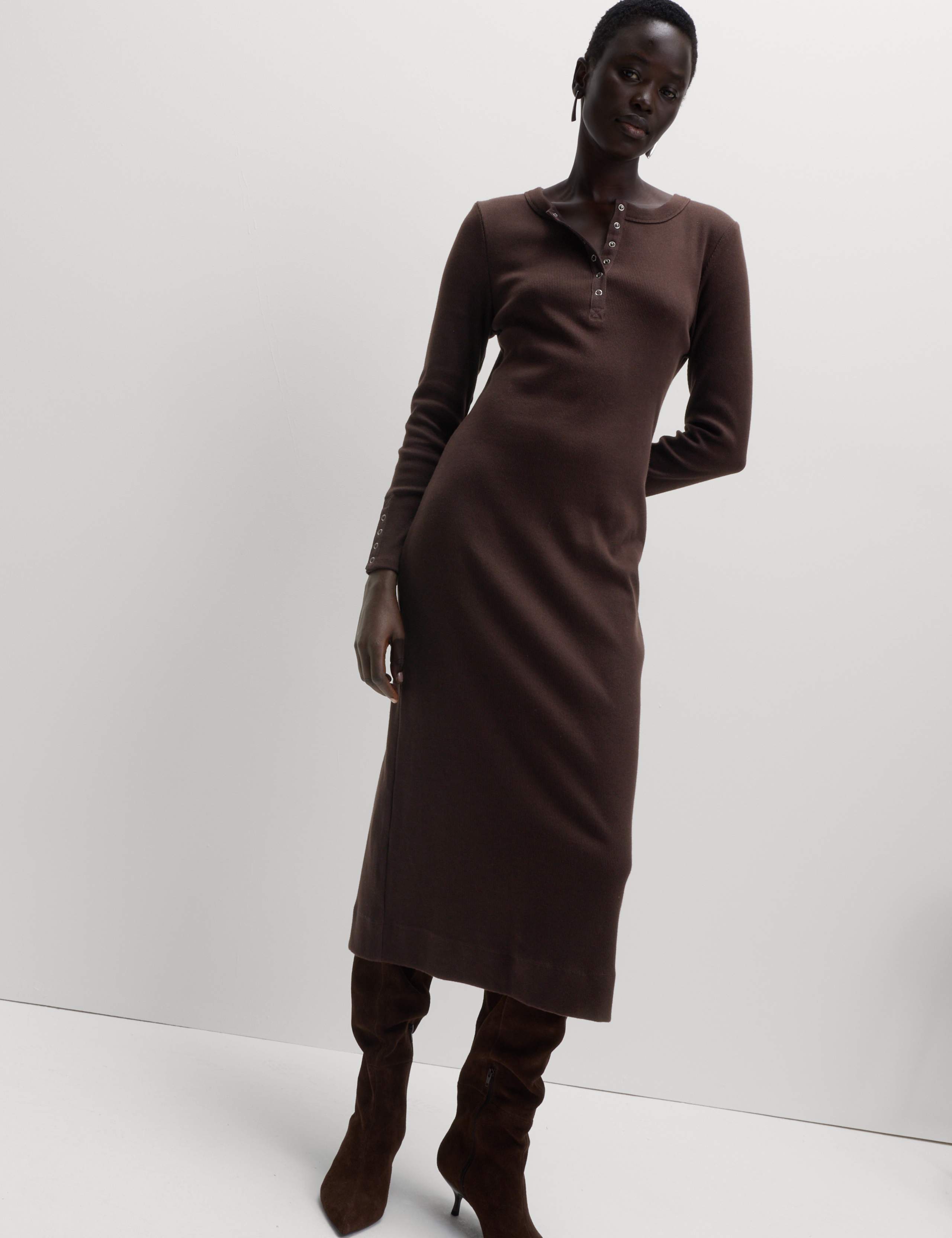Cotton Rich Jersey Ribbed Midi Column Dress