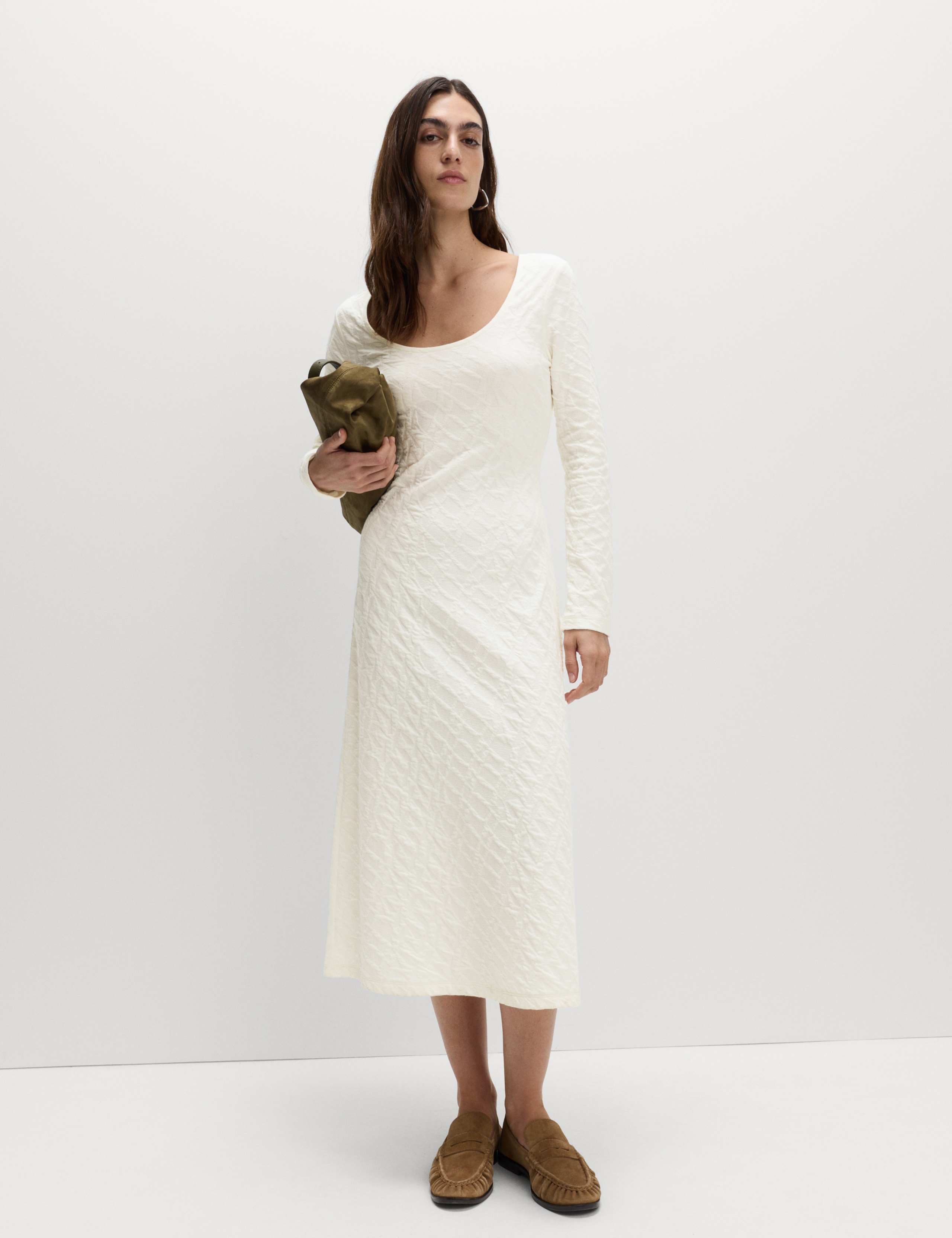 Jersey Textured Scoop Neck Midi Column Dress