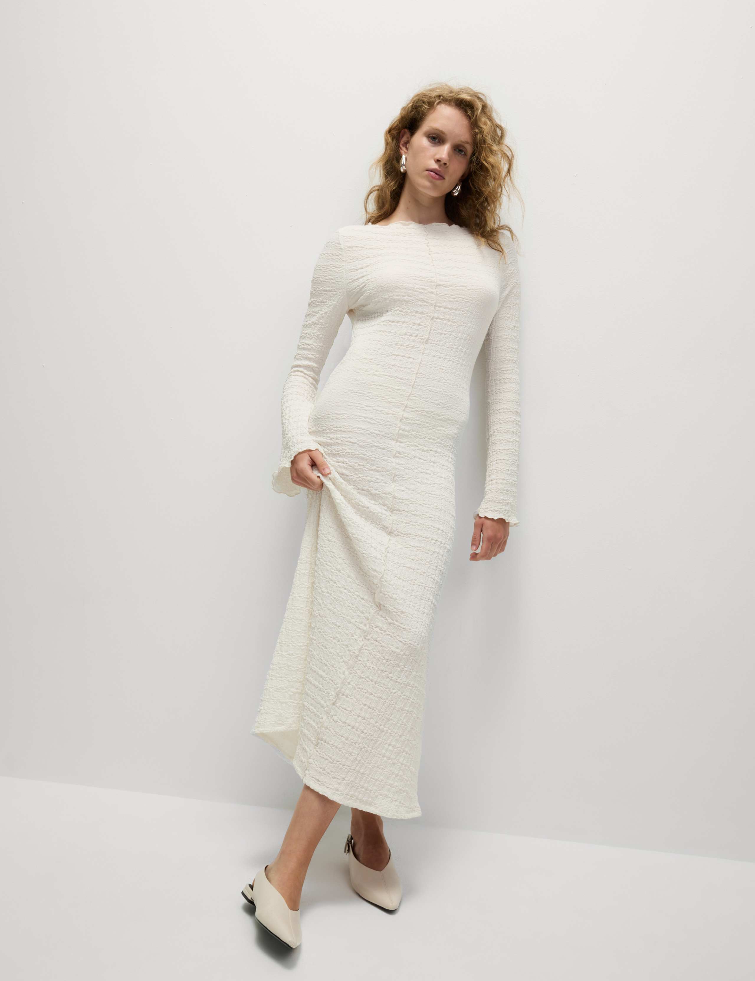 Jersey Textured Midi Skater Dress