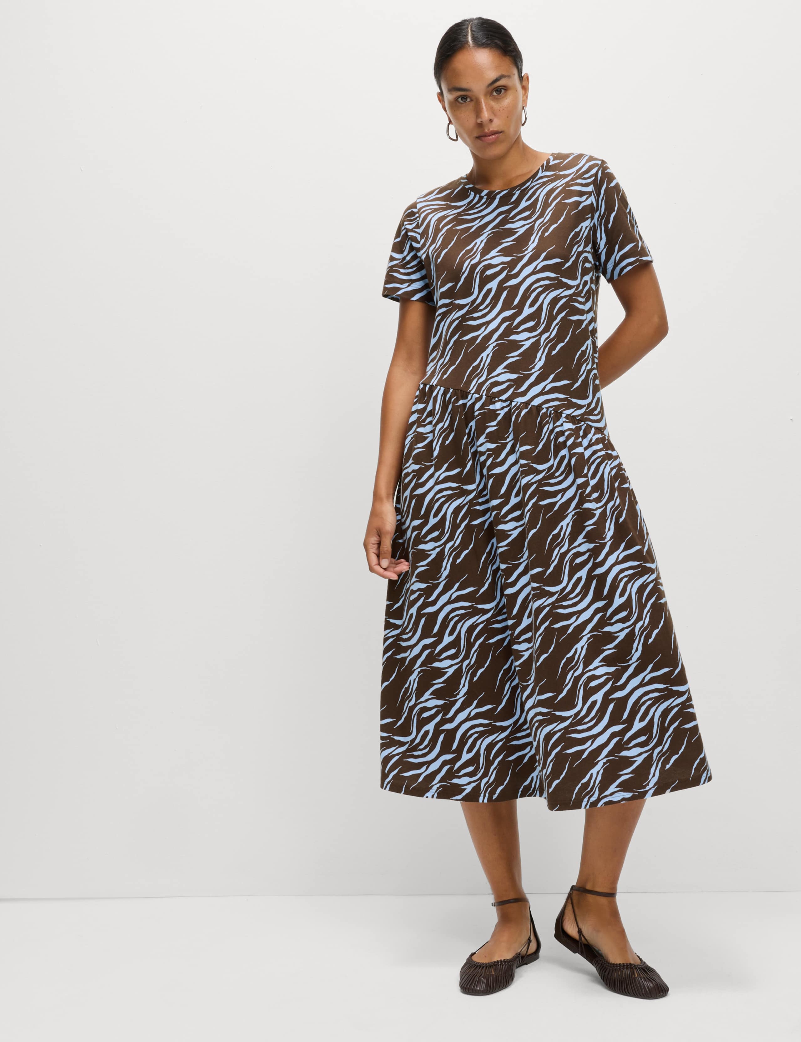 Pure Cotton Animal Print Midi T-Shirt Dress