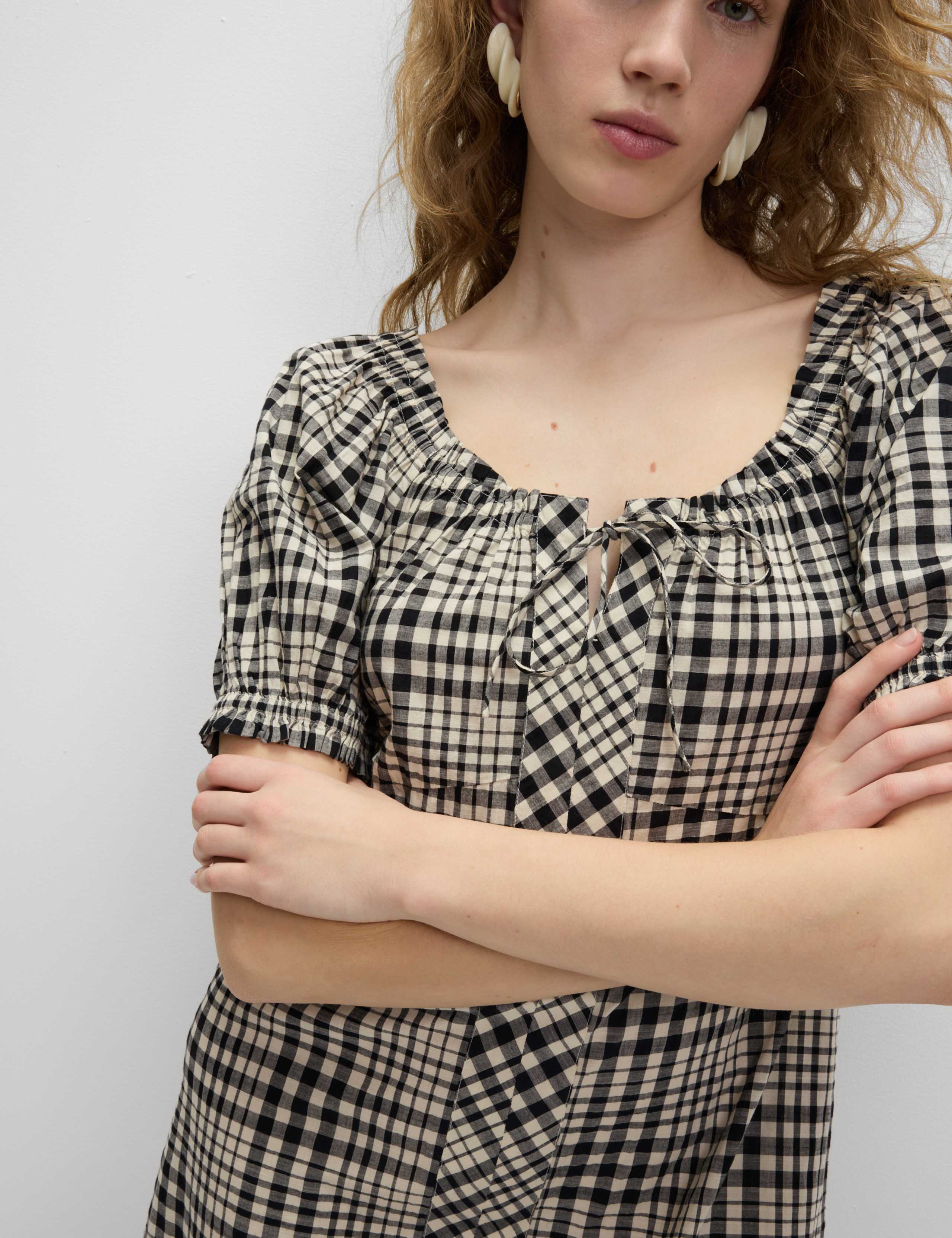 Pure Cotton Checked Mini Relaxed Dress