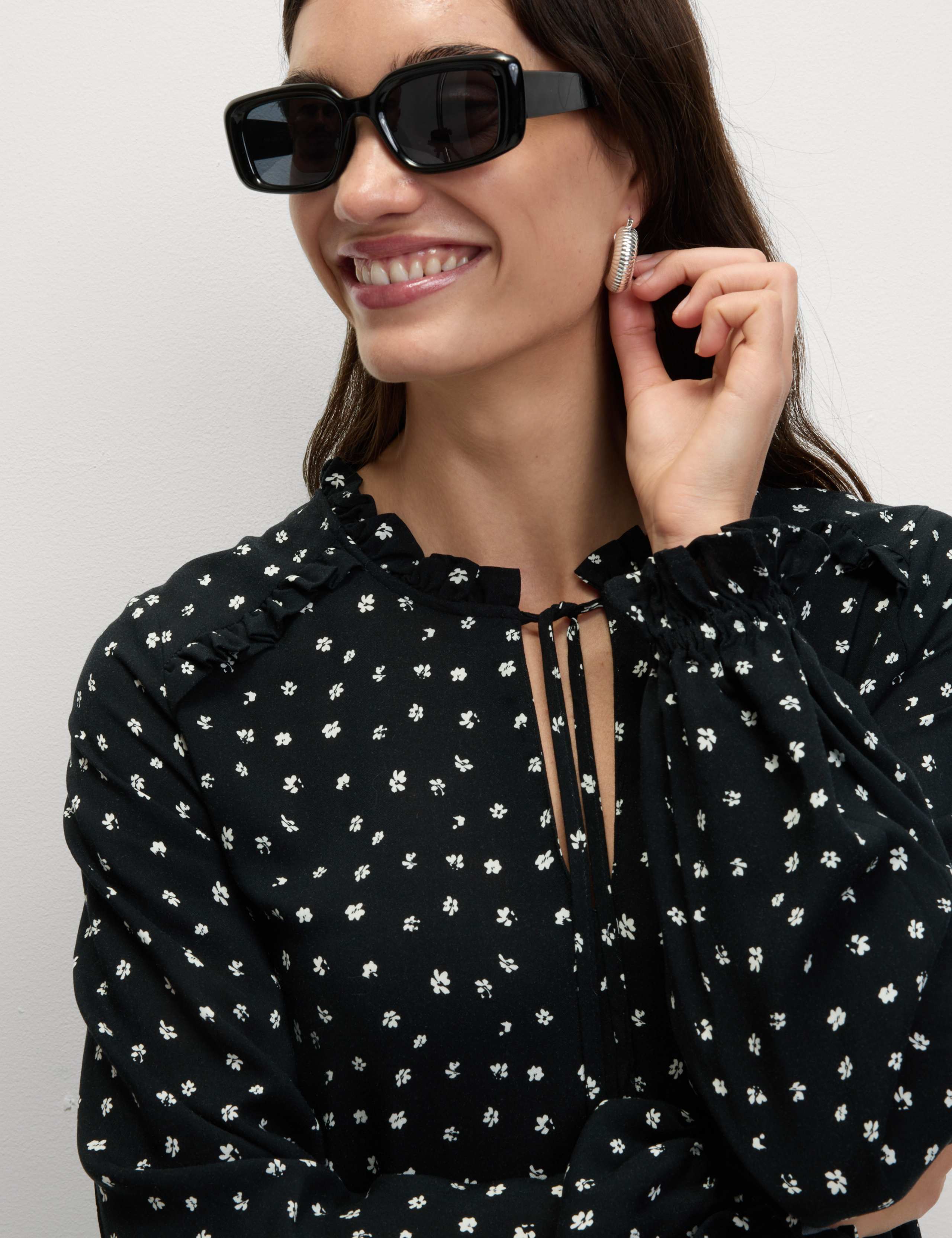 Printed Ruffle Mini Relaxed Smock Dress
