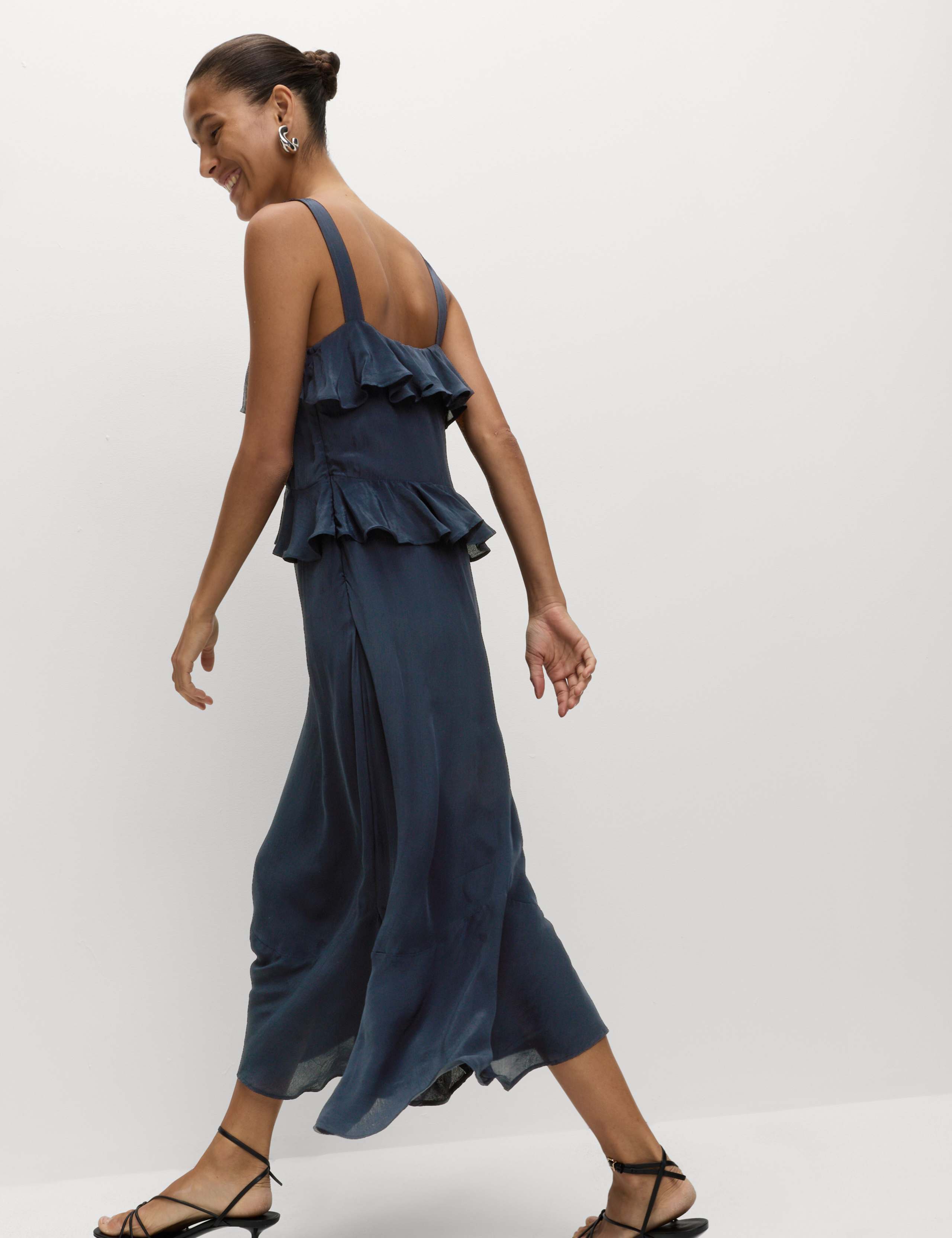 Sweetheart Neckline Ruffle Midi Cami Dress