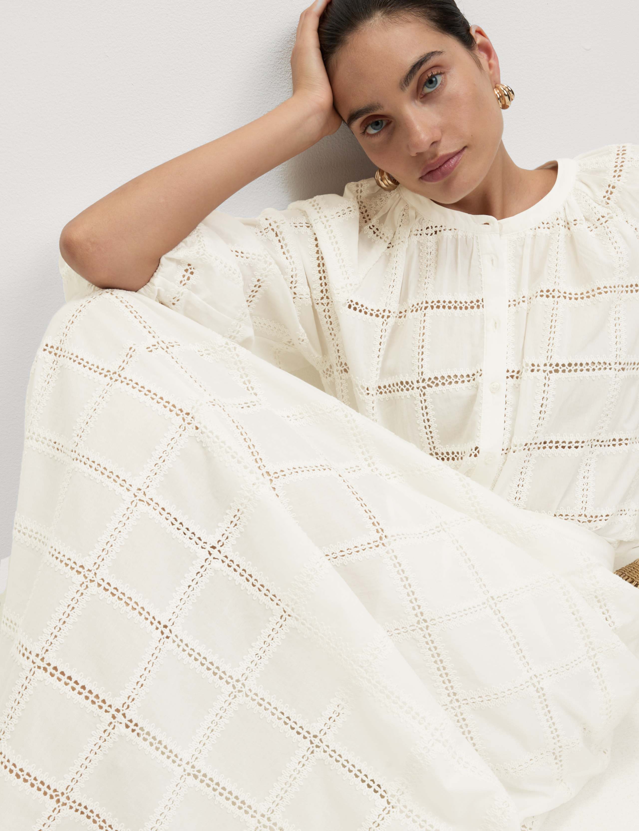 Pure Cotton Broderie Midaxi A-Line Skirt