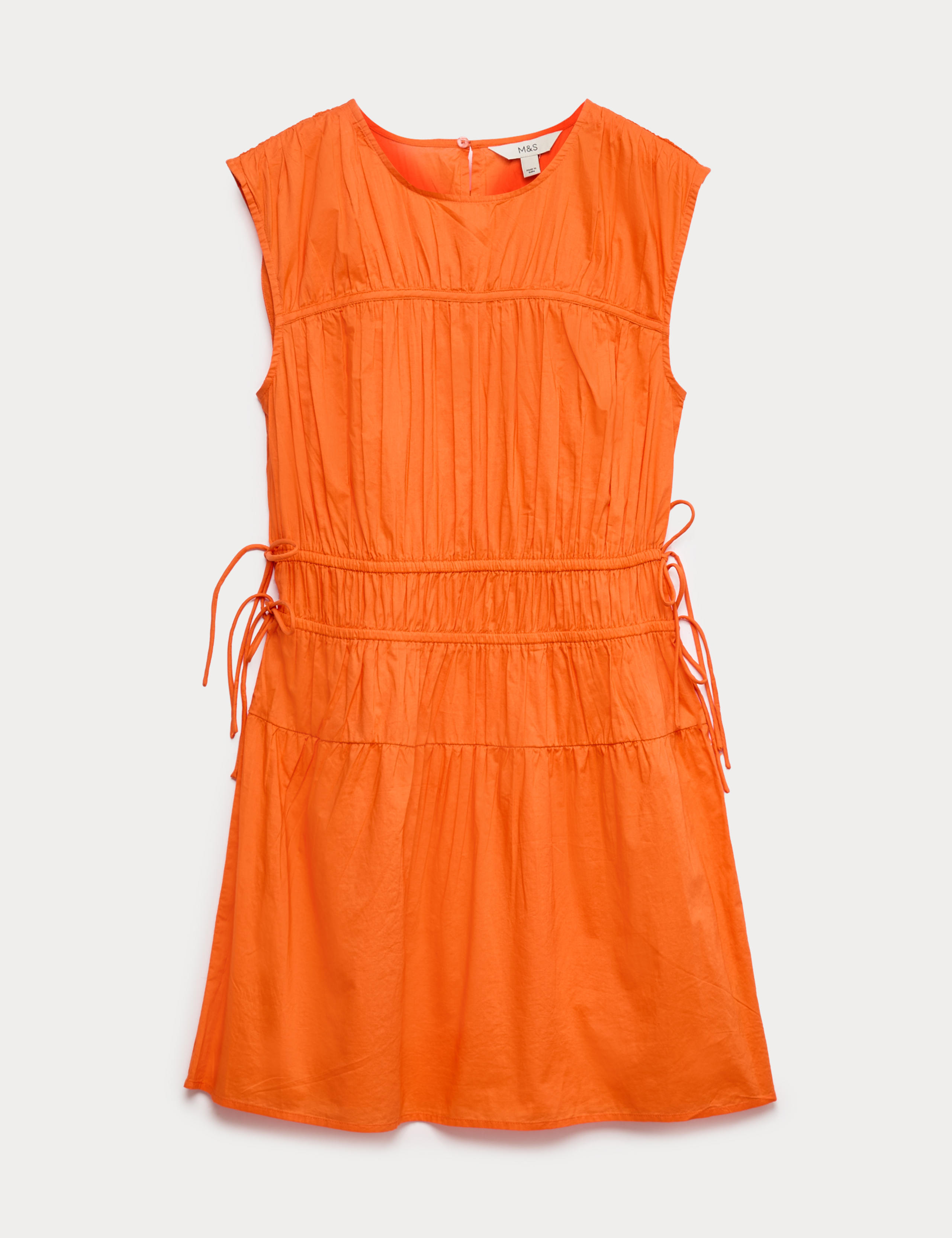 Pure Cotton Tie Detail Mini Waisted Dress