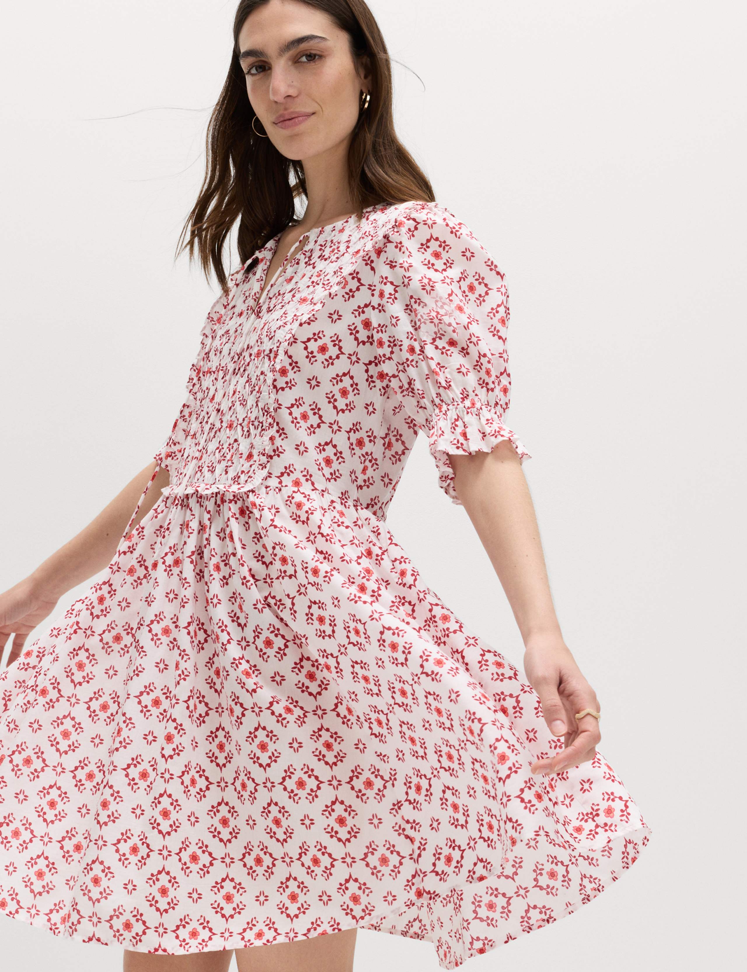 Cotton Rich Printed Mini Waisted Dress